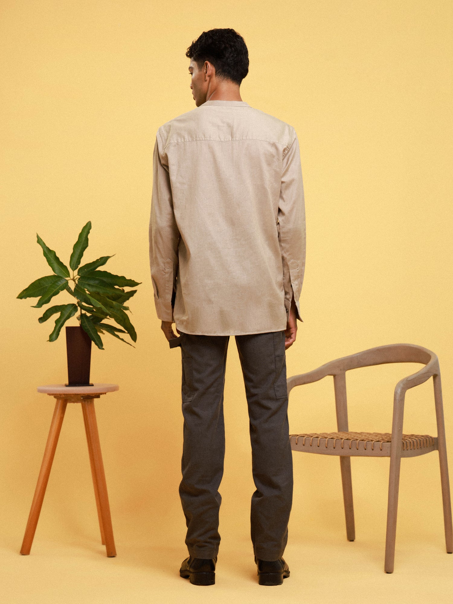 Half placket detailed cotton shirt