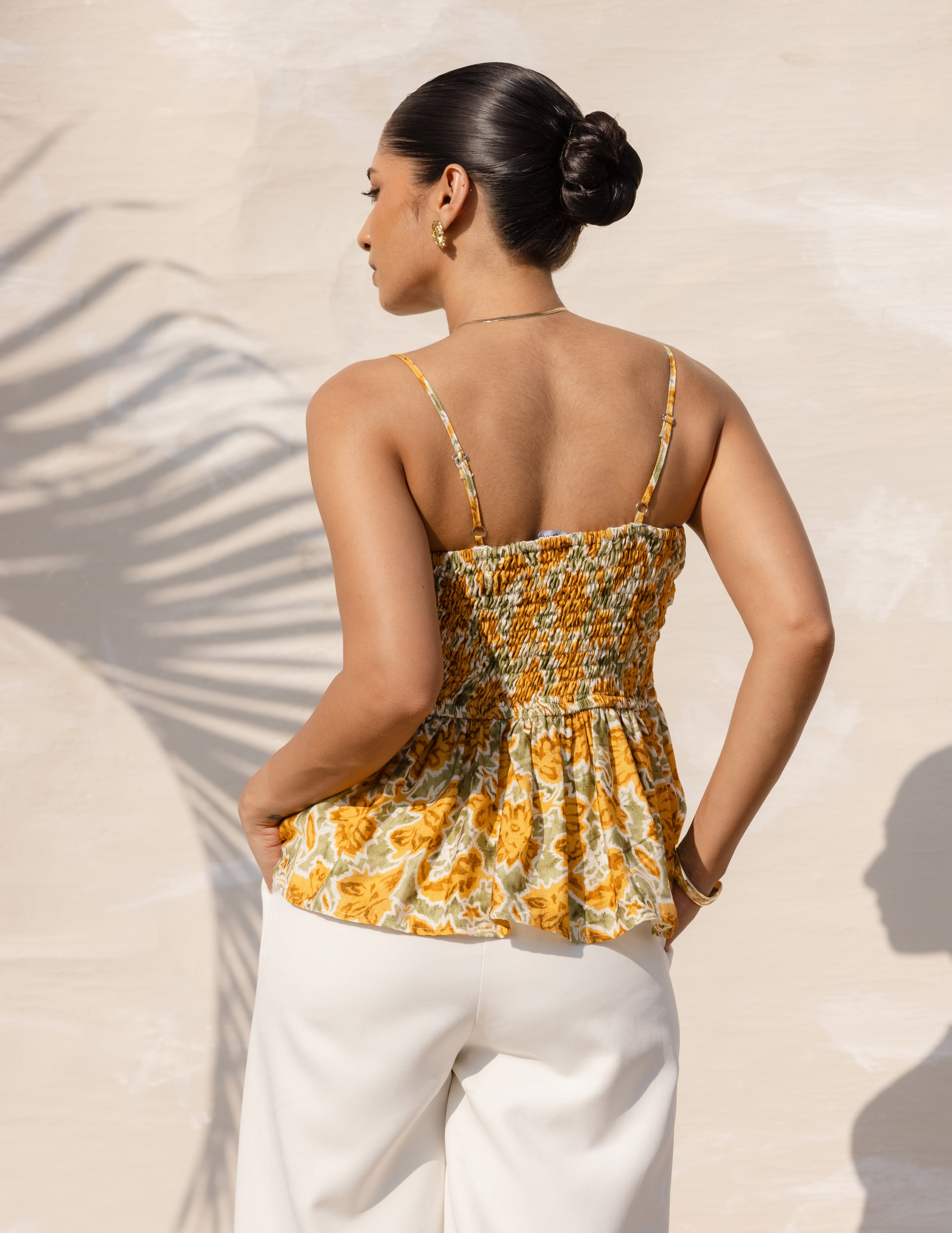 Pin Tuck Detailed Sleeveless Printed Top