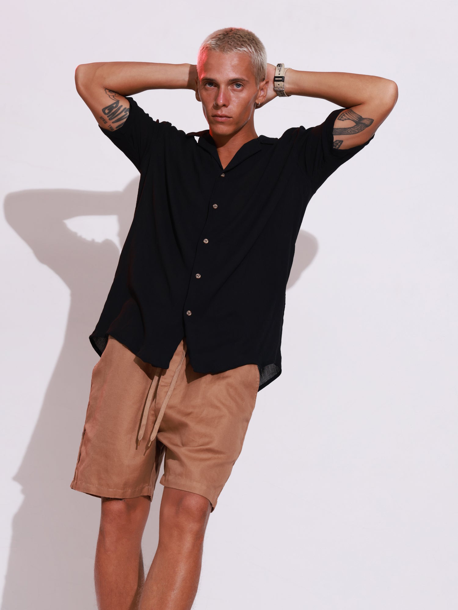 Short sleeved camp collar shirt