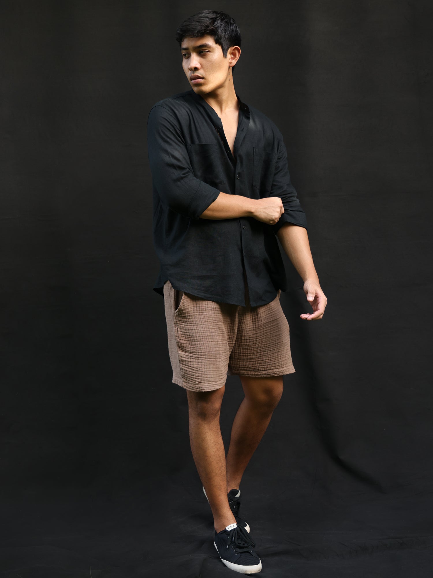 Oversized Long Sleeve chinese collar shirt