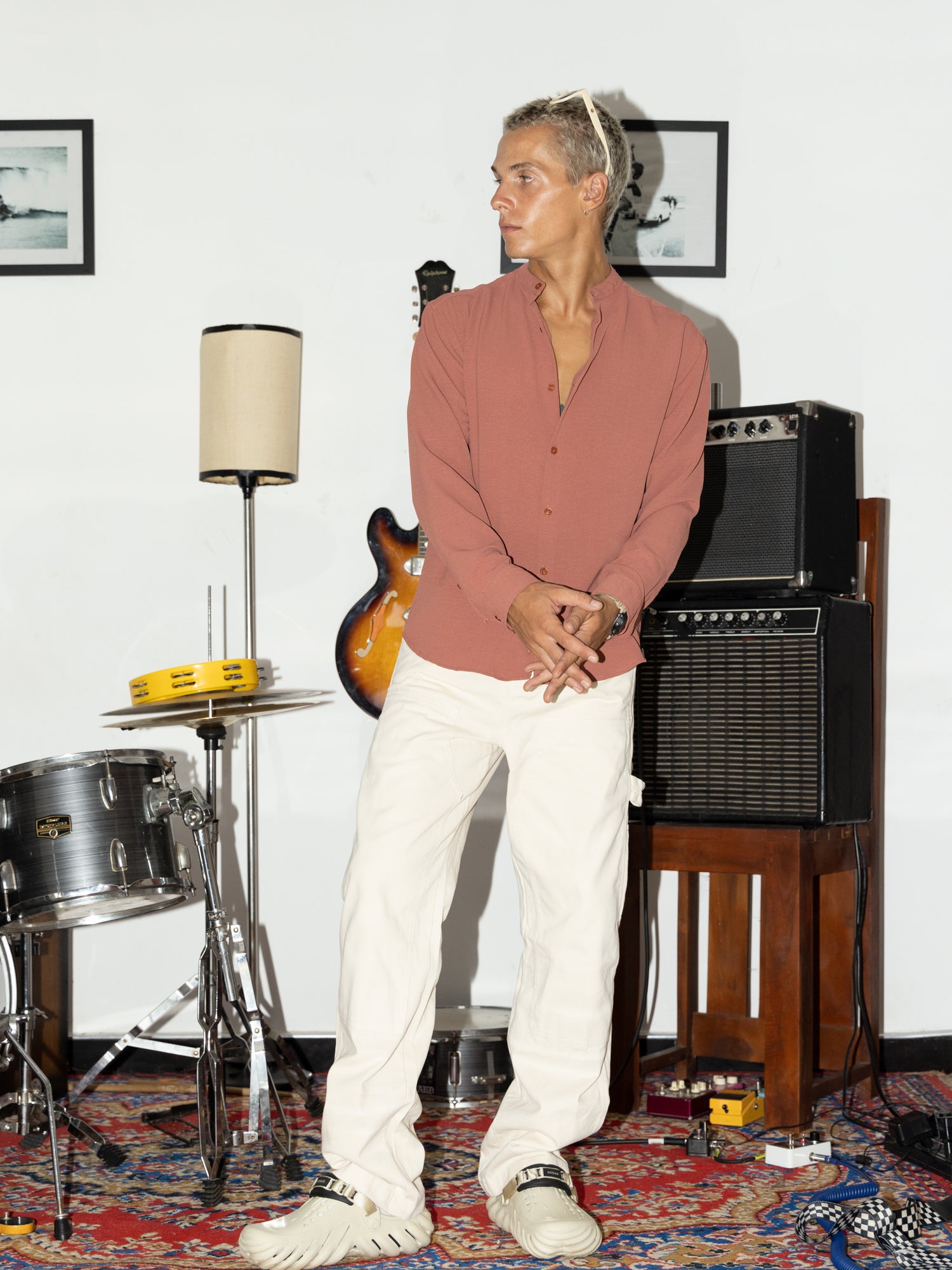 Regular fit Long Sleeve chinese collar shirt