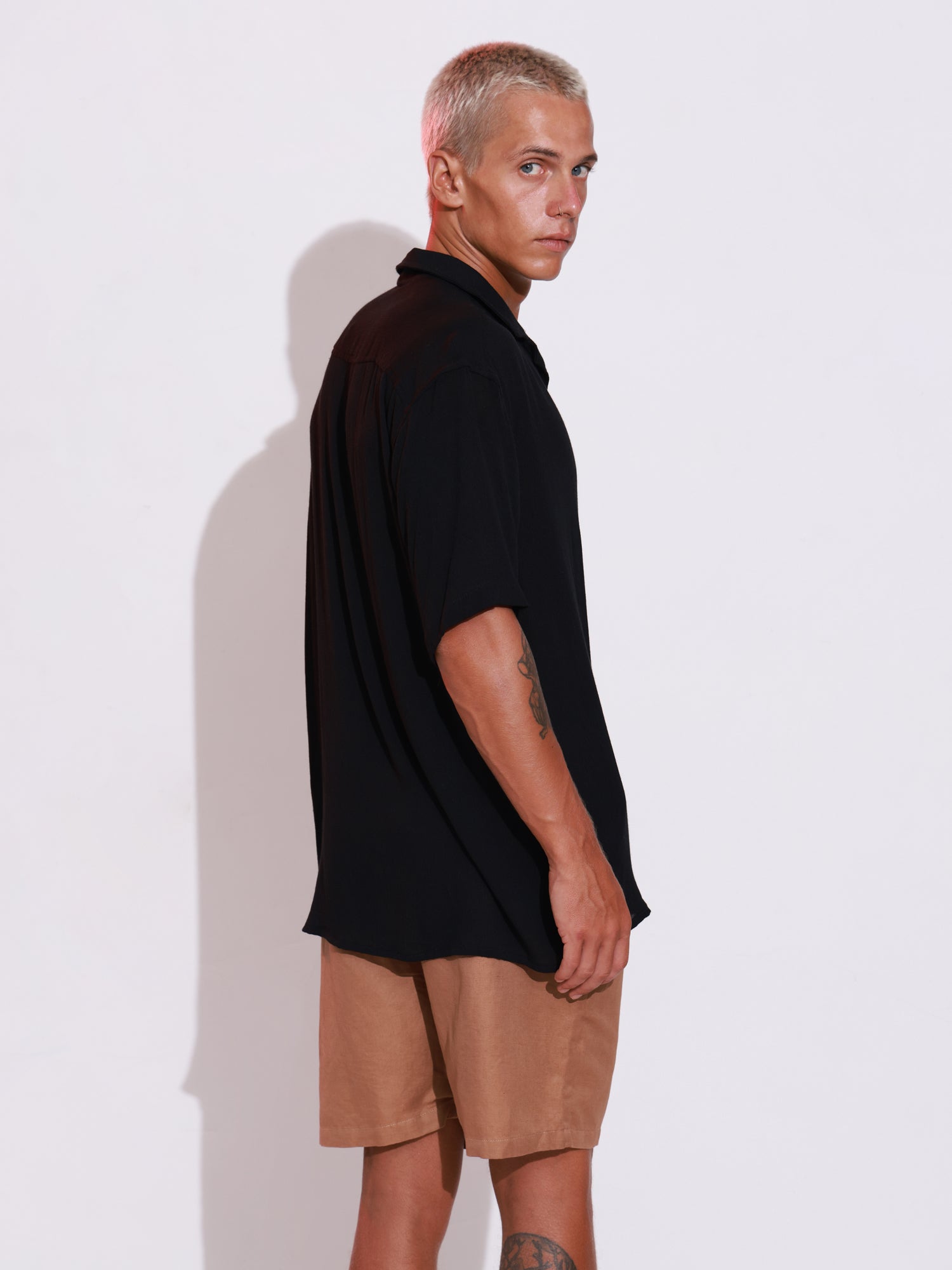 Short sleeved camp collar shirt