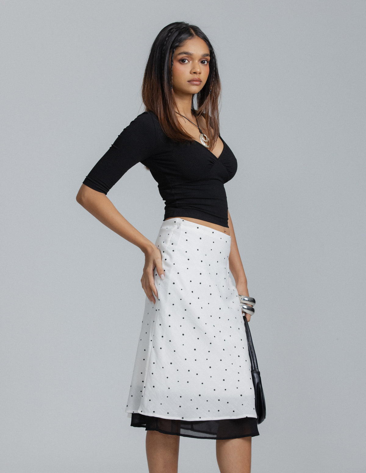 POLKA DOT PRINTED BIAS SKIRT