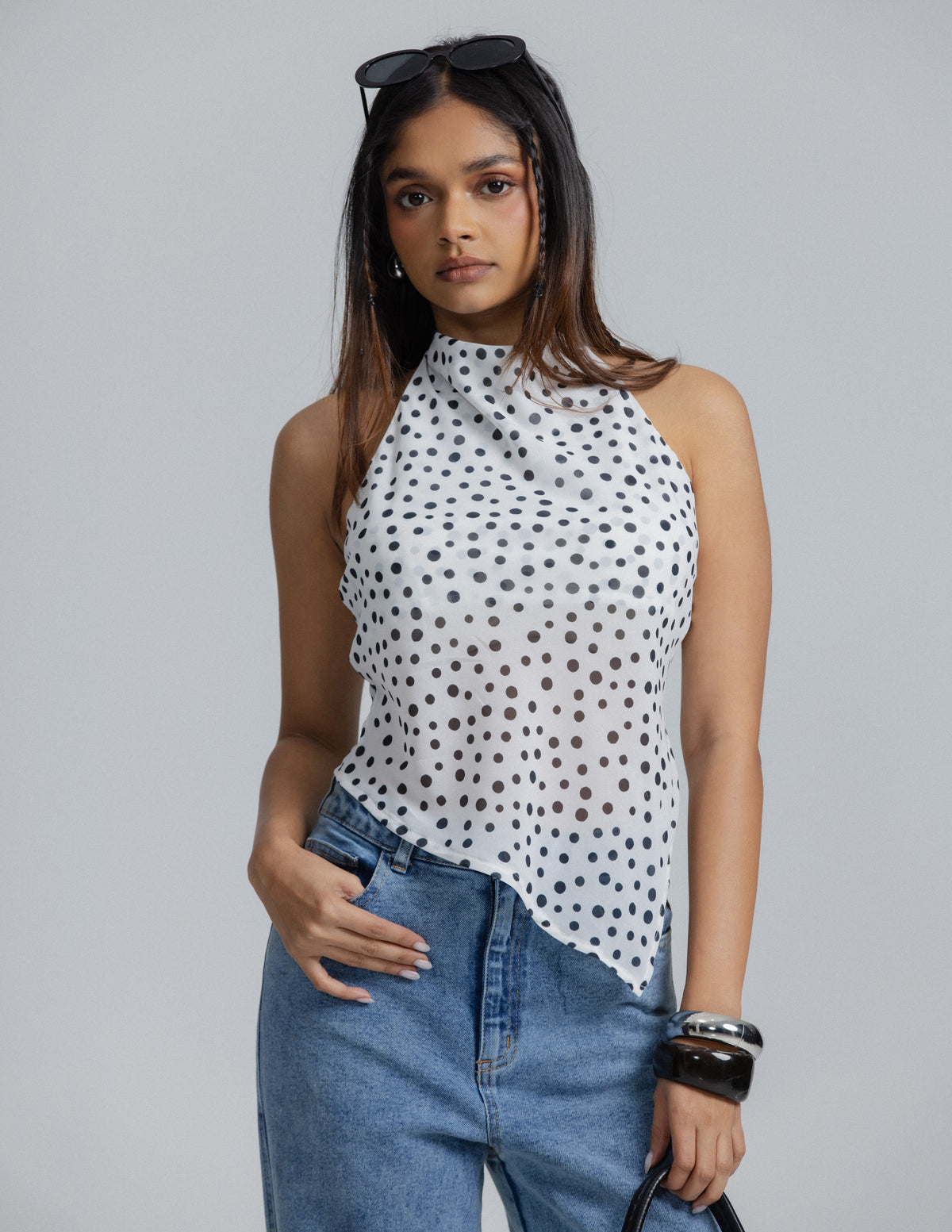 POLKA DOT PRINTED HIGH NECK TOP