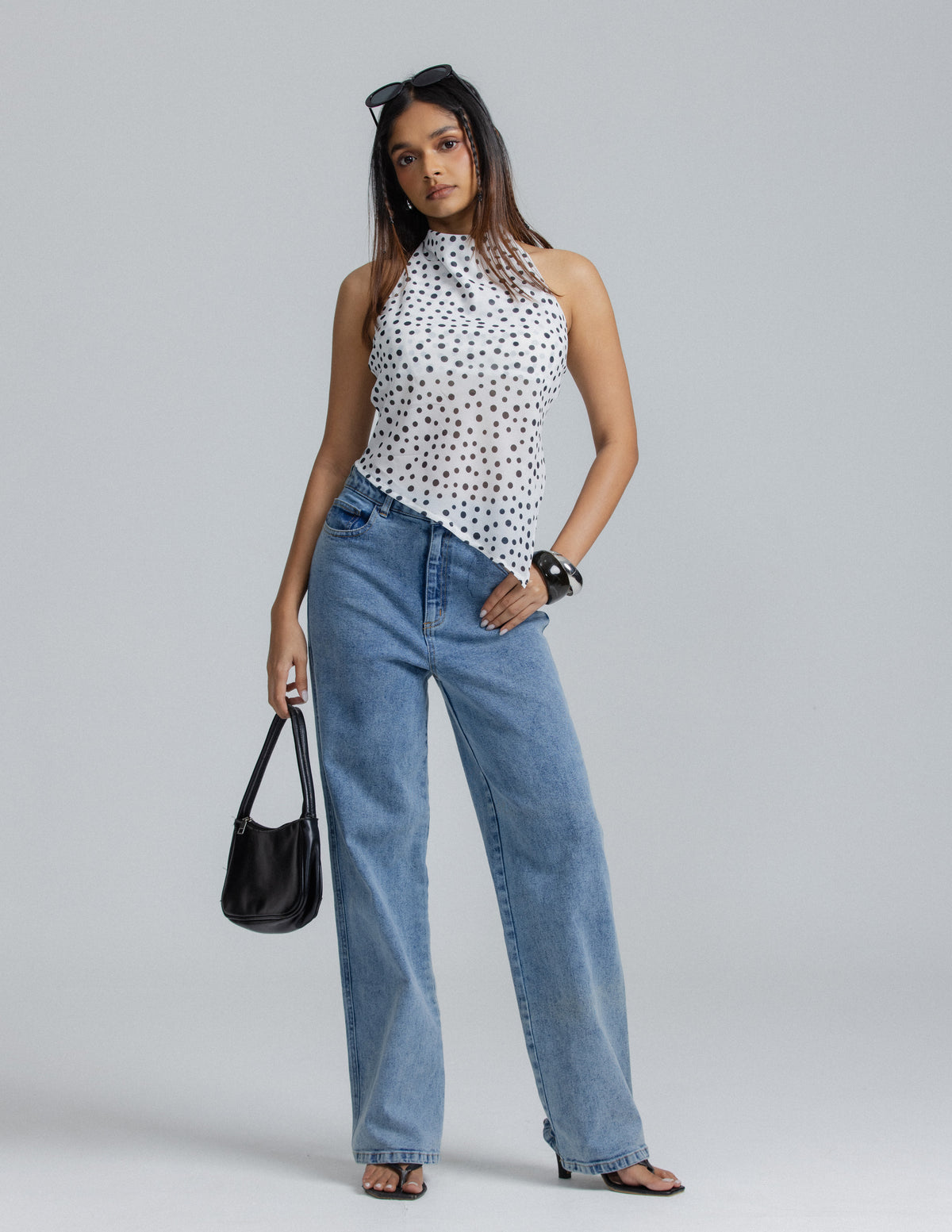 POLKA DOT PRINTED HIGH NECK TOP