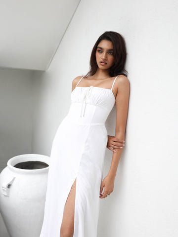 Bustier Detailed Back Tie Up Maxi Dress