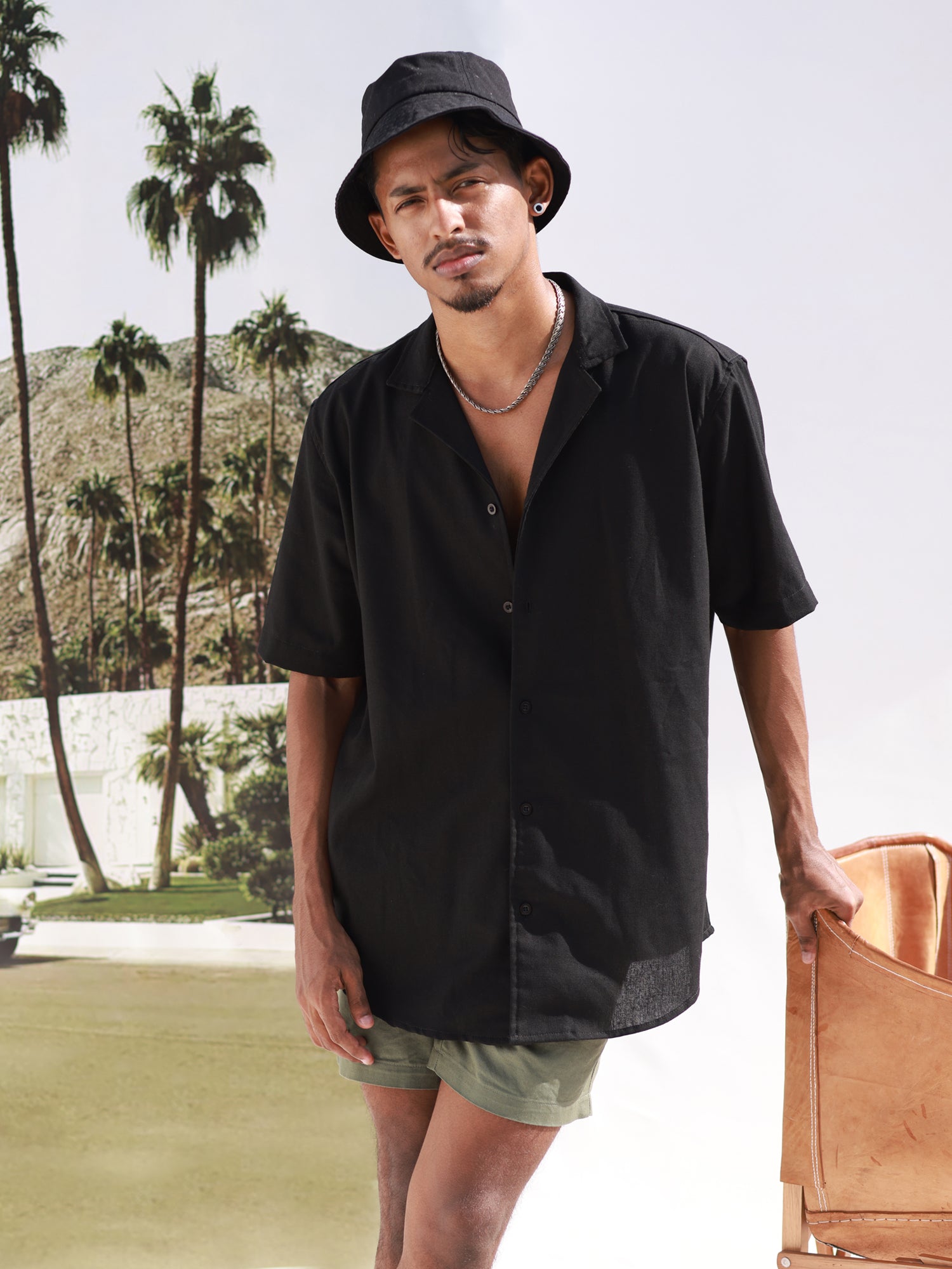 Oversized S/S camp collar shirt