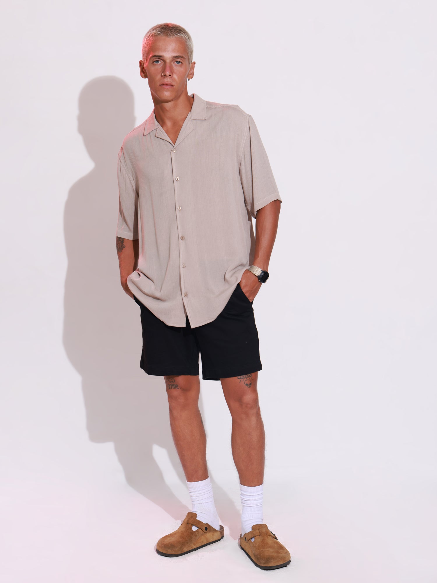 Short sleeved camp collar shirt