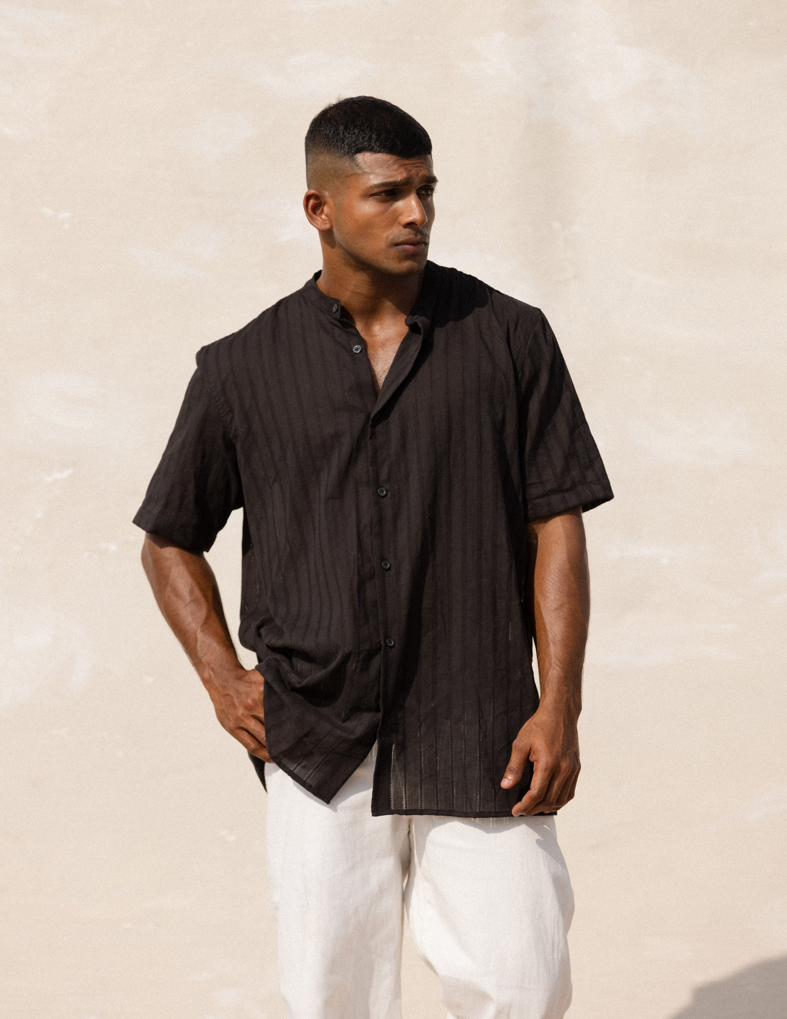 Chinese Collar Short Sleeve Shirt
