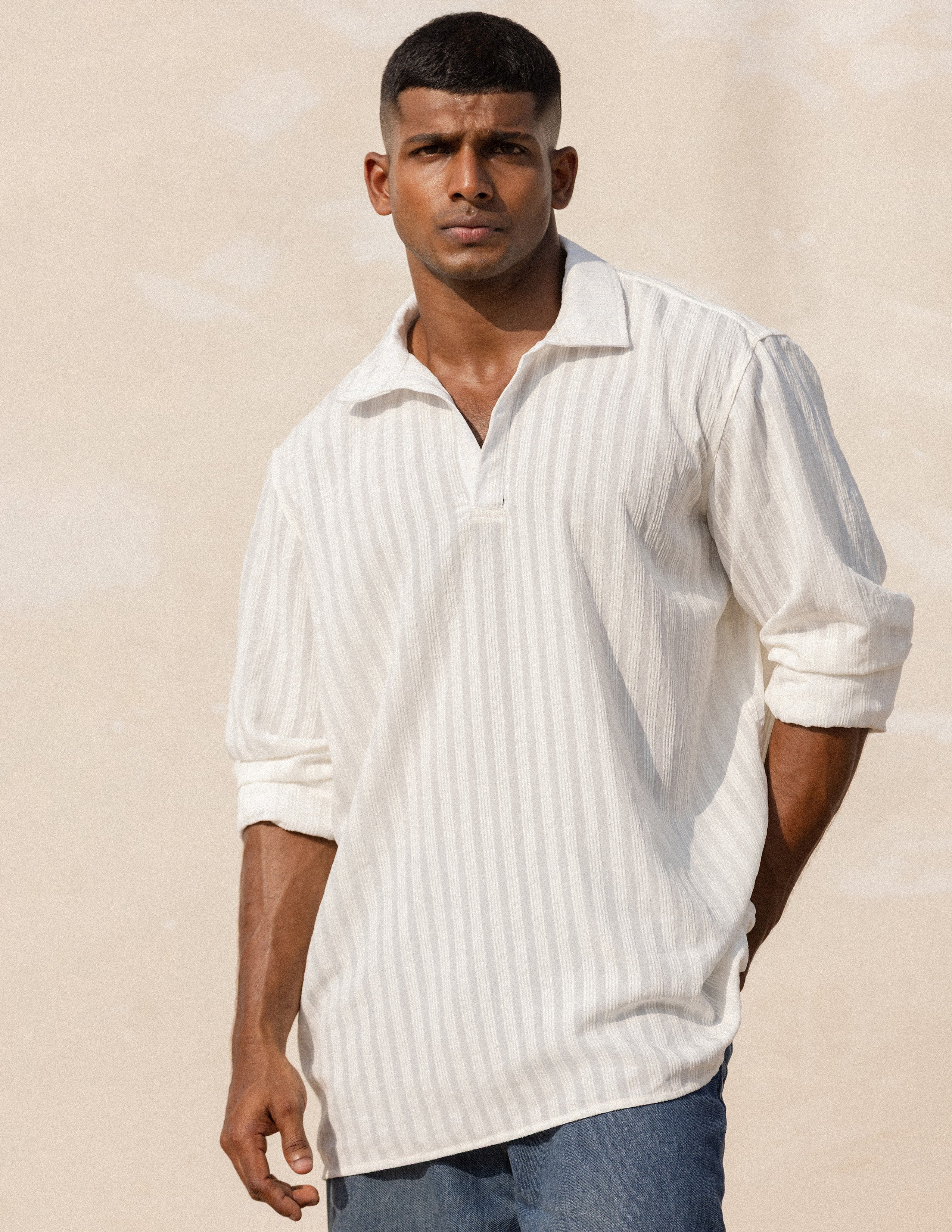 Half placket long sleeve shirt