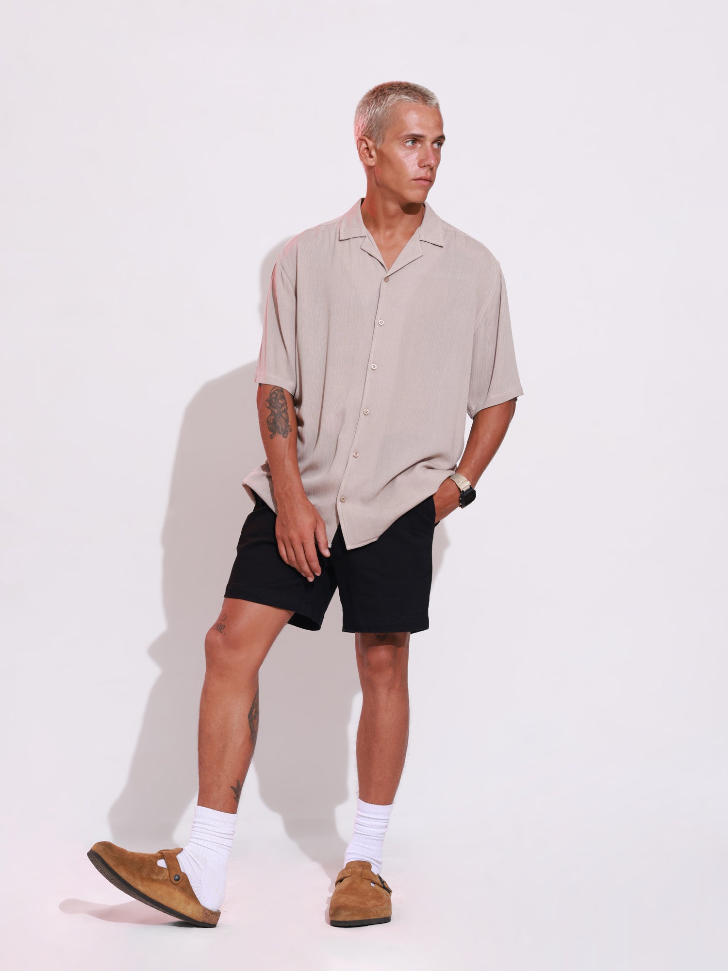 Short sleeved camp collar shirt