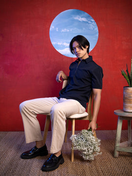 Half placket metal zipper detailed shirt