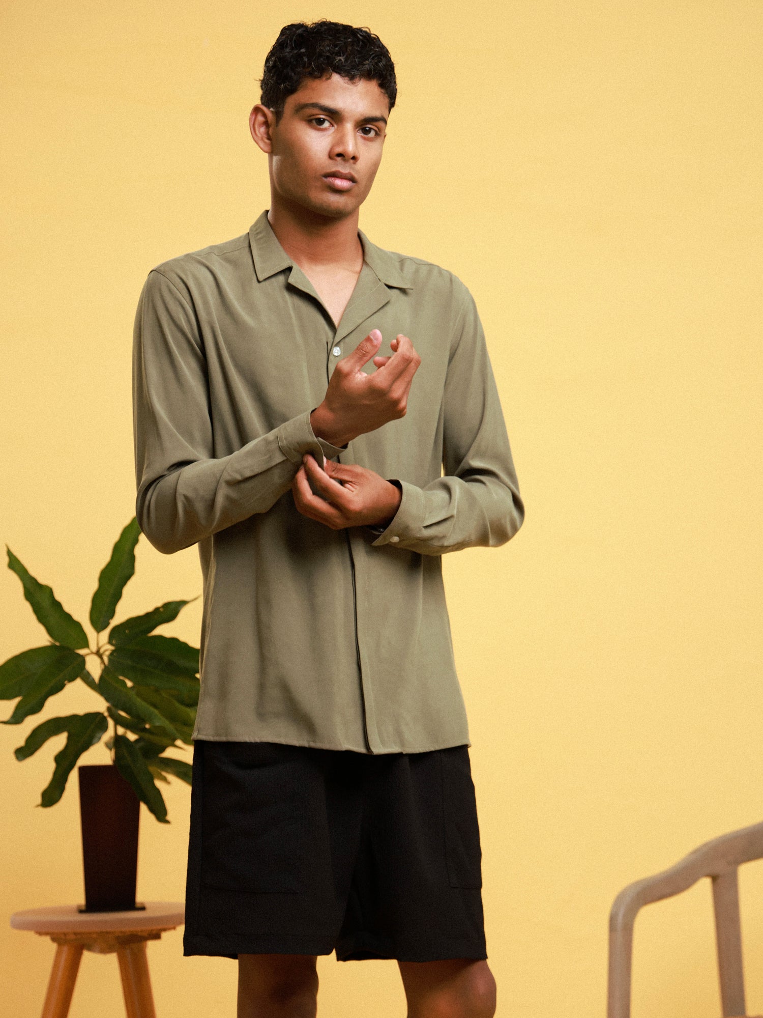 Hidden placket detailed rayon shirt