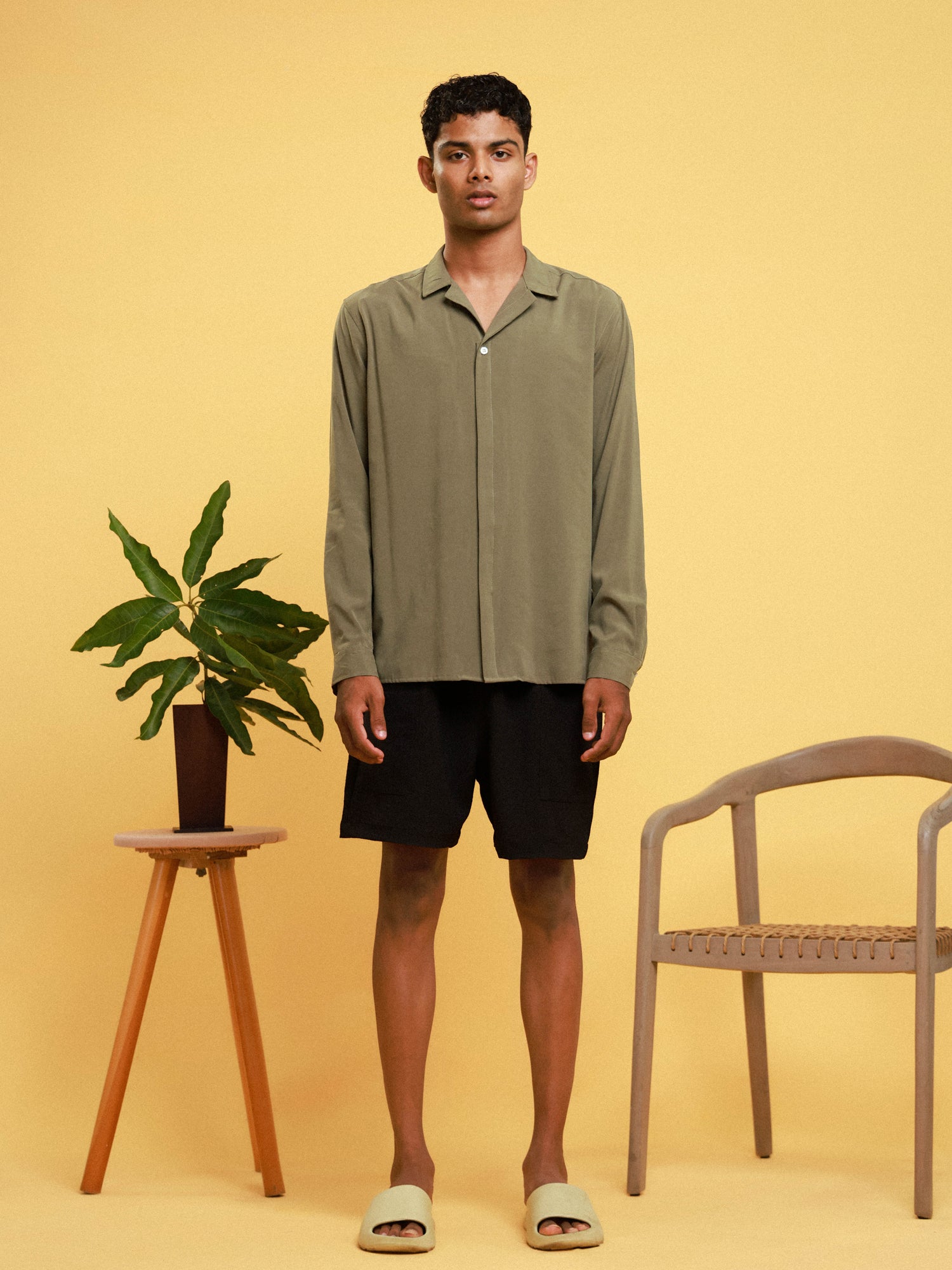 Hidden placket detailed rayon shirt