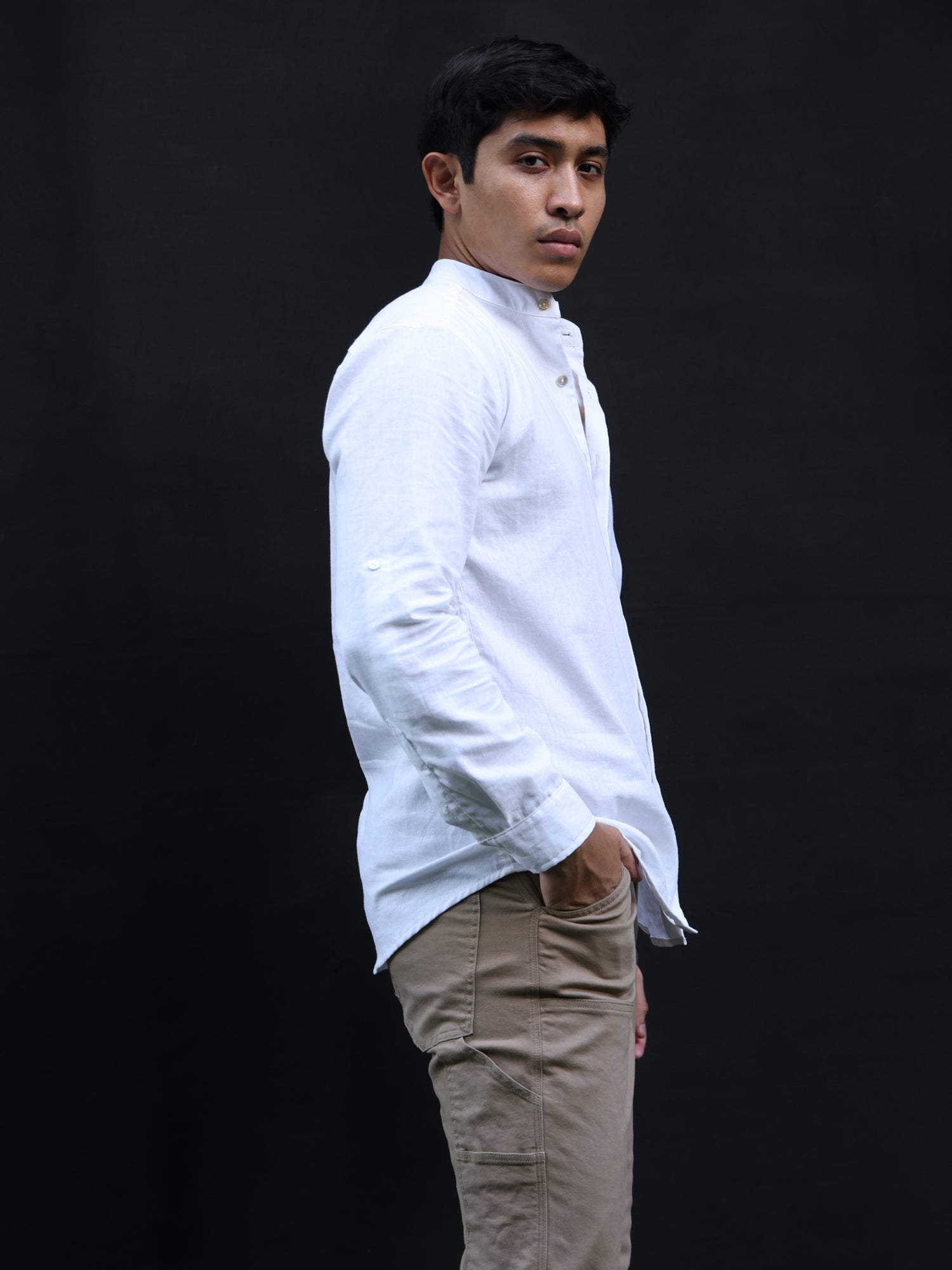 Regular fit Long sleeve chinese collar shirt