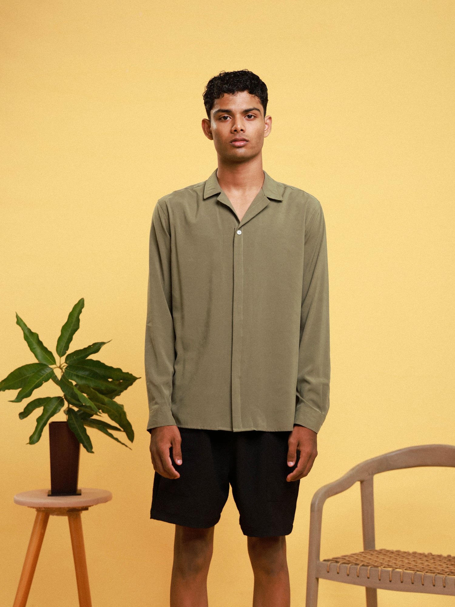 Hidden placket detailed rayon shirt