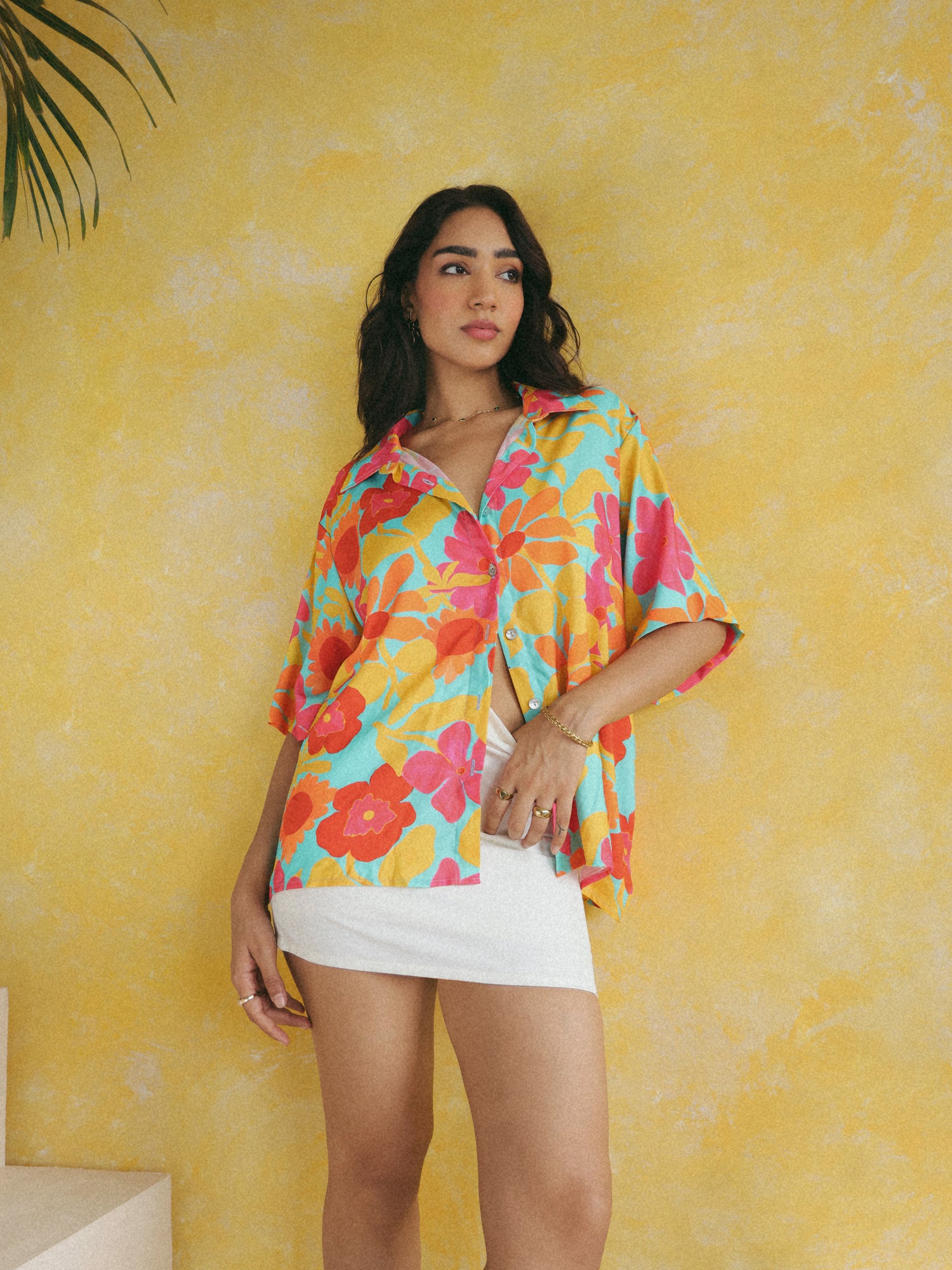 Button Down Short Sleeved Printed Top