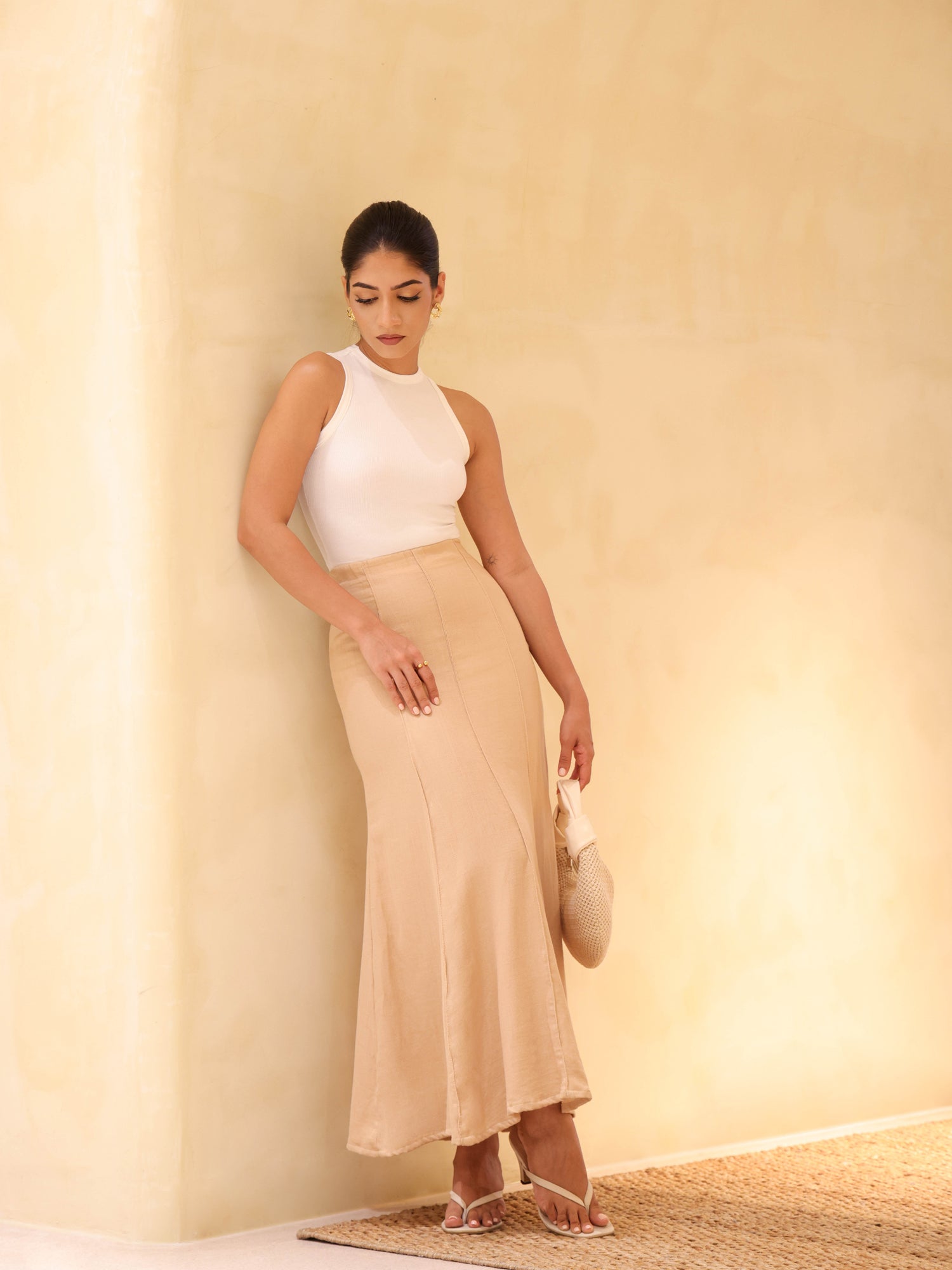 Pintuck Detailed Maxi Skirt