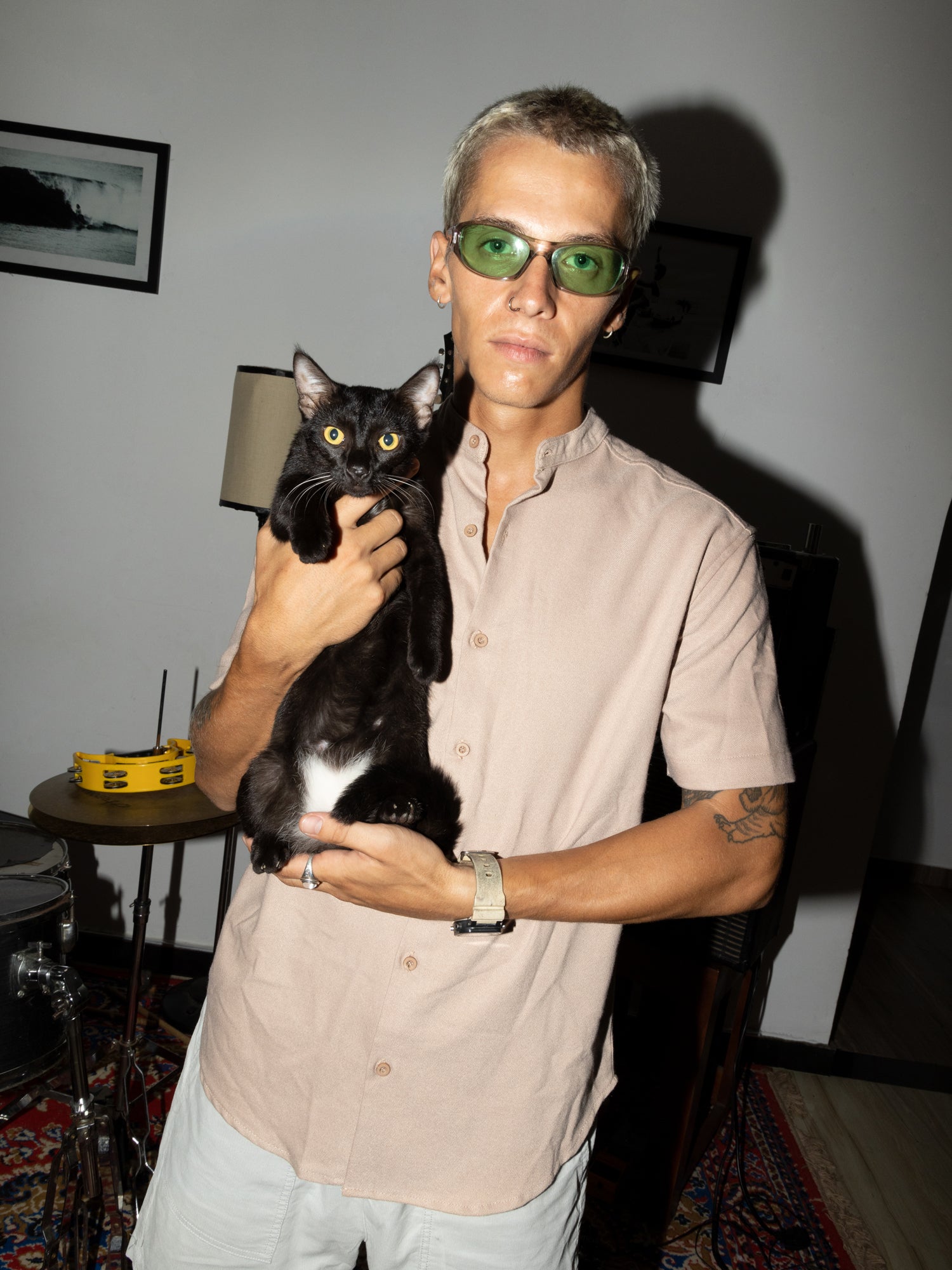 Short sleeved chinese collar shirt