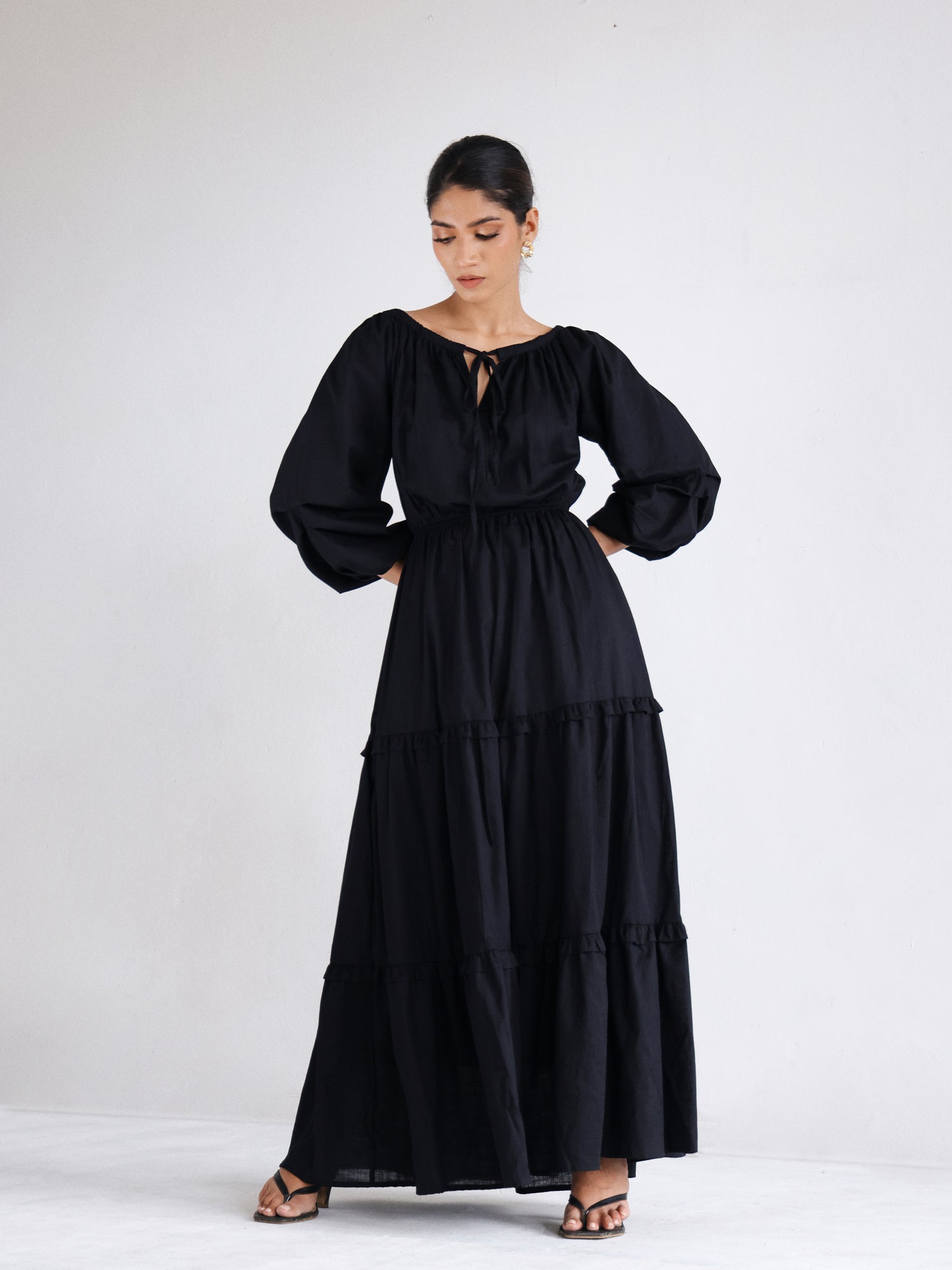 Puff Sleeve Detailed Tiered Maxi Dress