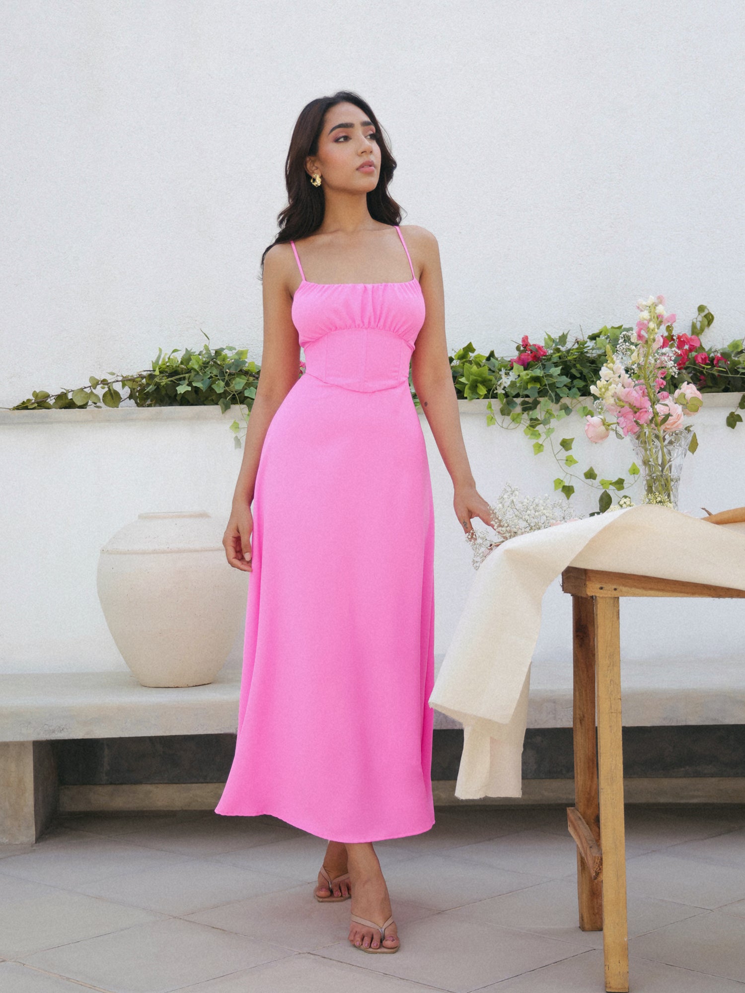 Bustier Detailed Back Tie Up Dress