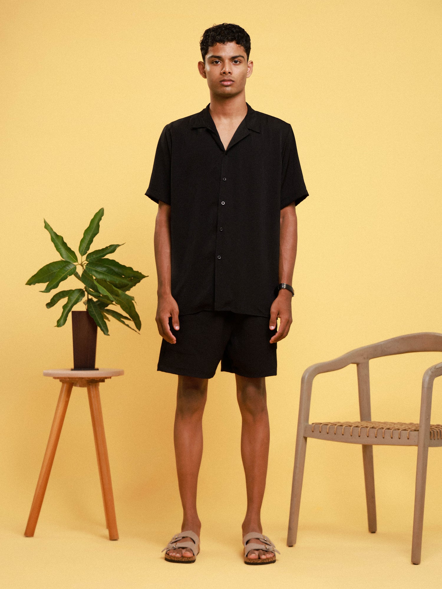 Camp Collar Detailed Polyester Shirt