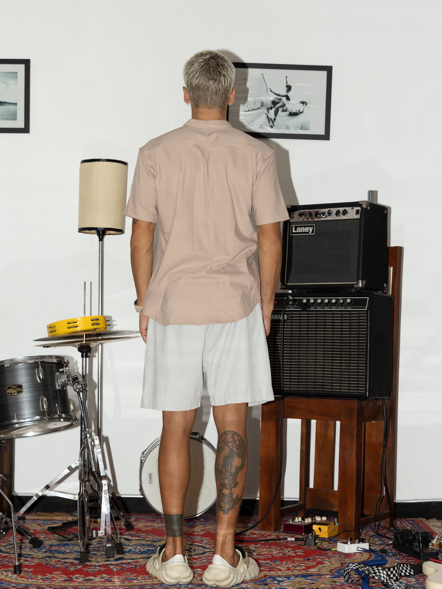 Short sleeved chinese collar shirt