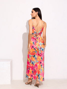 Silk Cowl Neck Back Tieup Maxi Dress