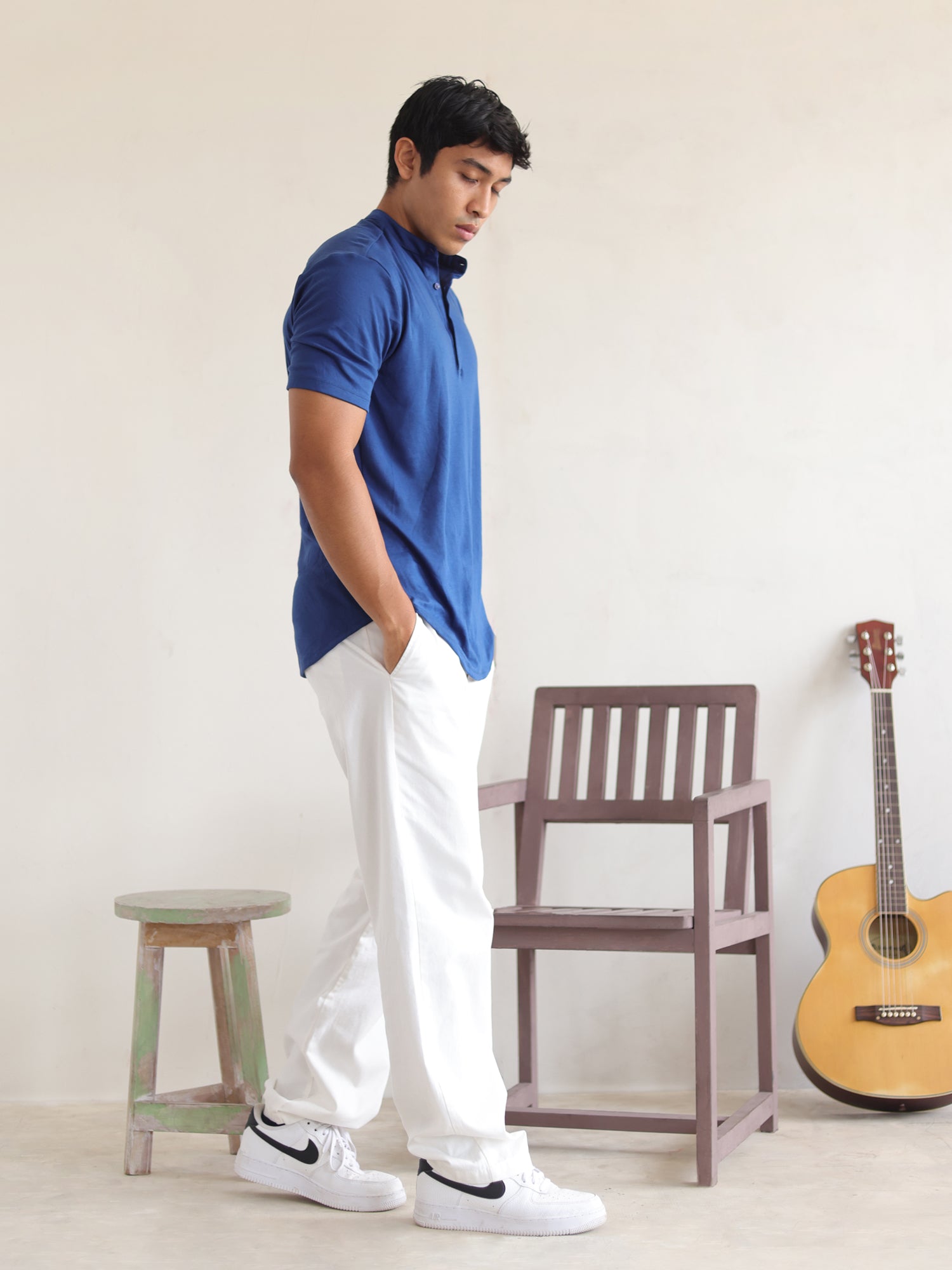 Slim fit S/S chinese collar shirt