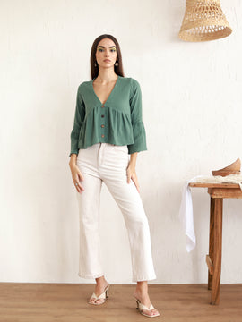 V-Neck Button Down Top