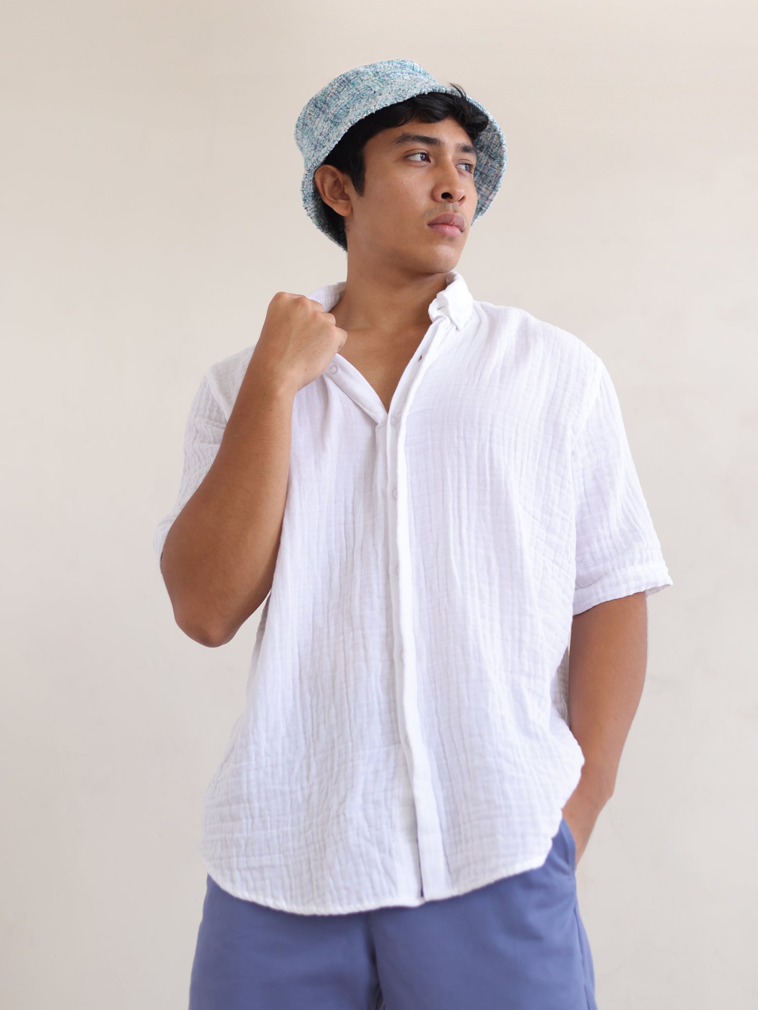 Oversized S/S regular collar shirt