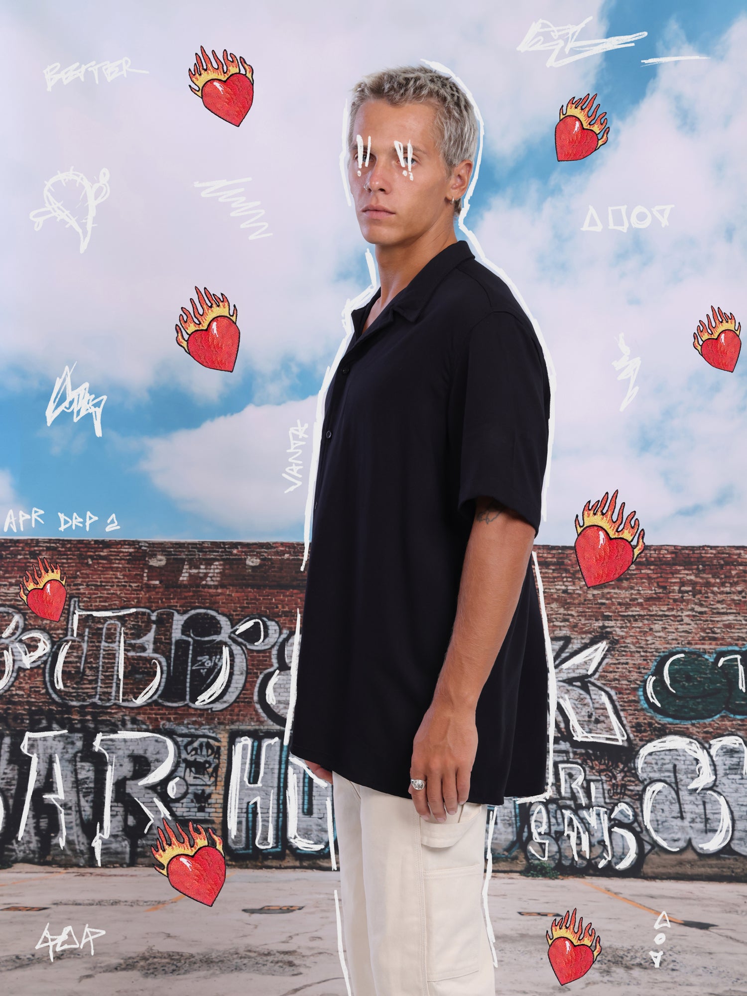 Rayon oversize camp collar shirt