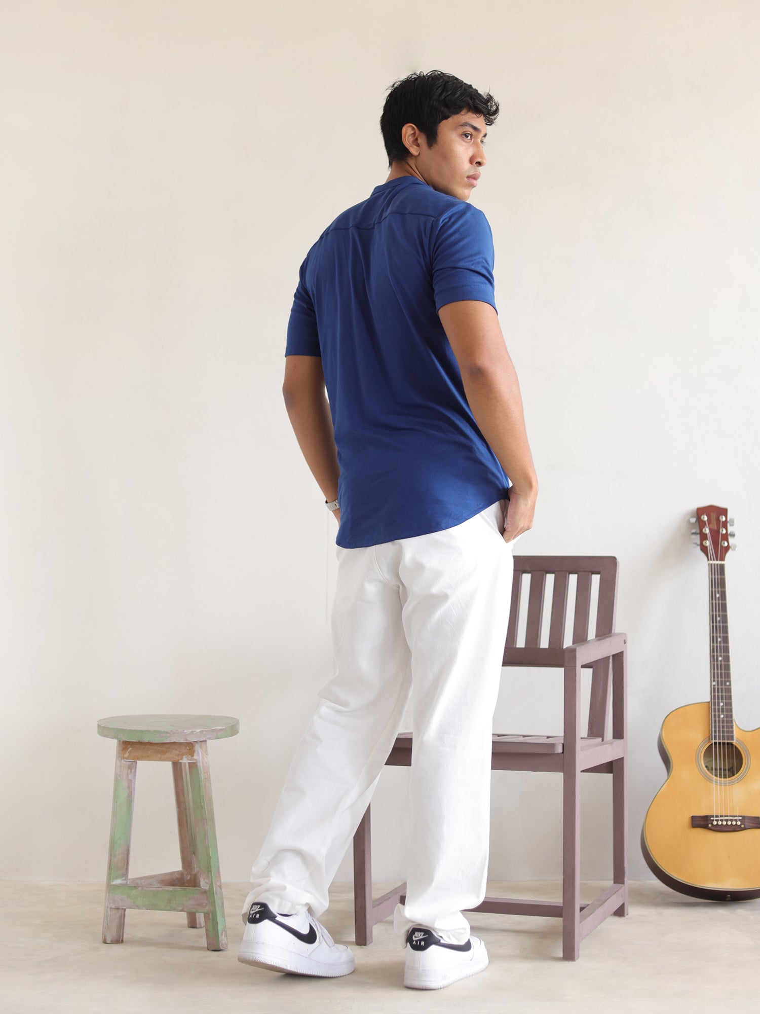 Slim fit S/S chinese collar shirt