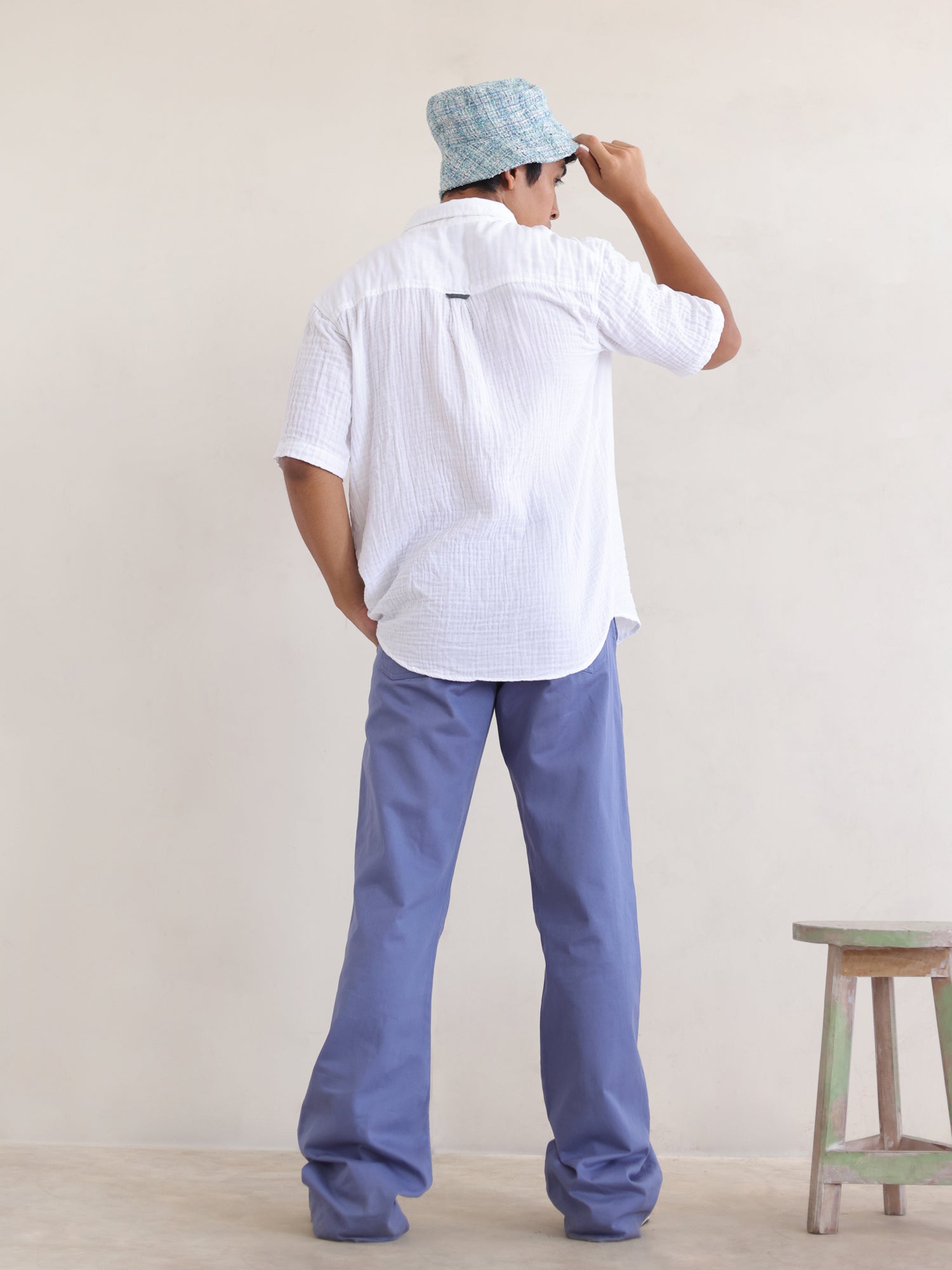 Oversized S/S regular collar shirt