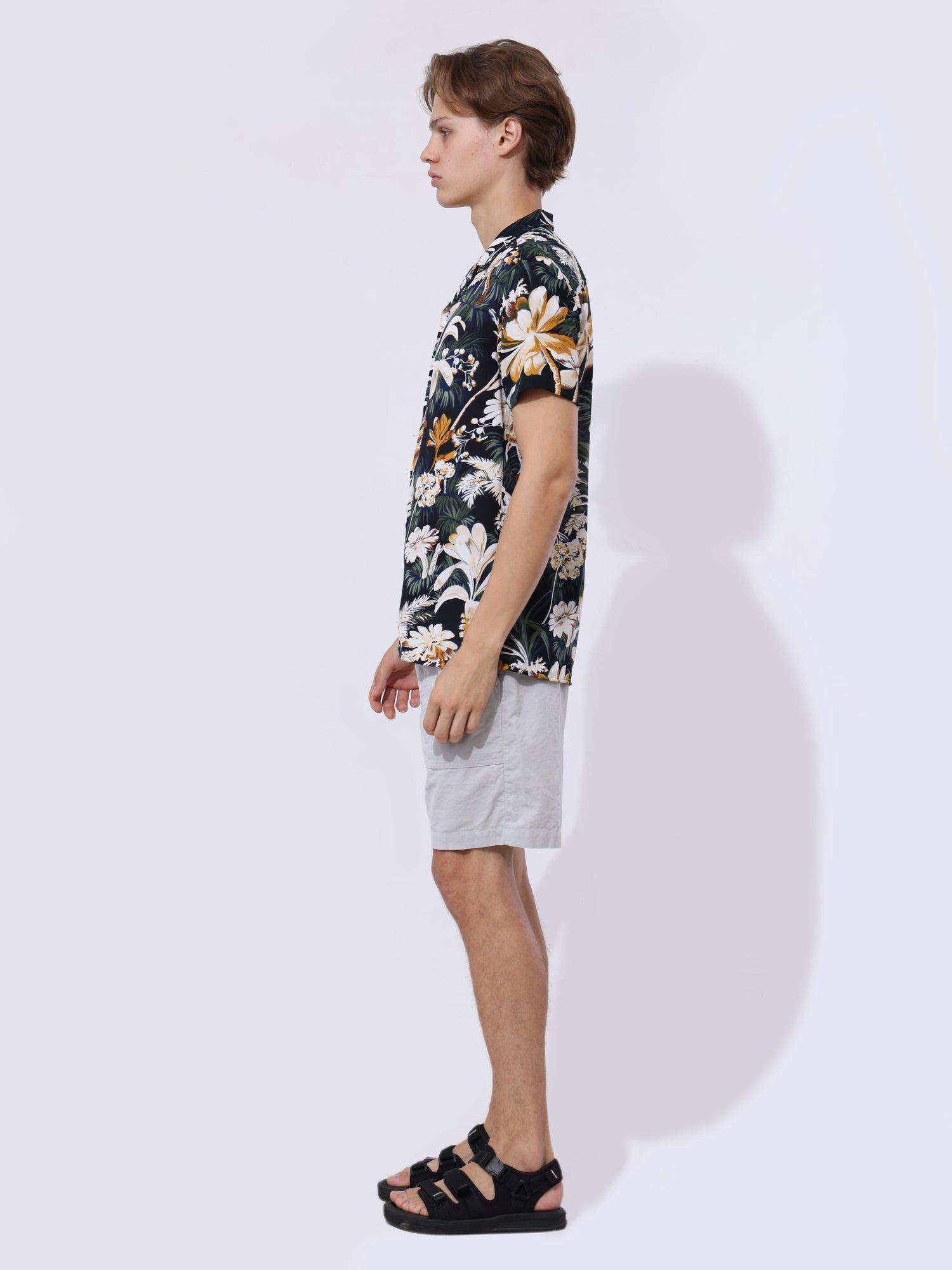 Tropical printed camp collar shirt