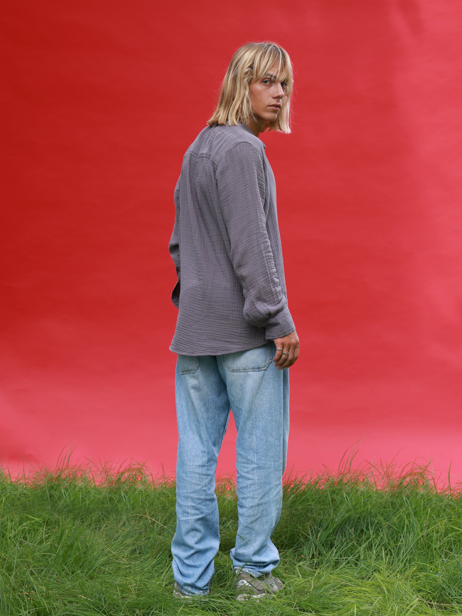 Oversized L/S Chinese collar shirt