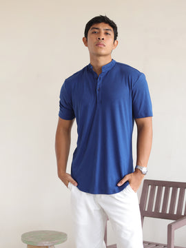 Slim fit S/S chinese collar shirt