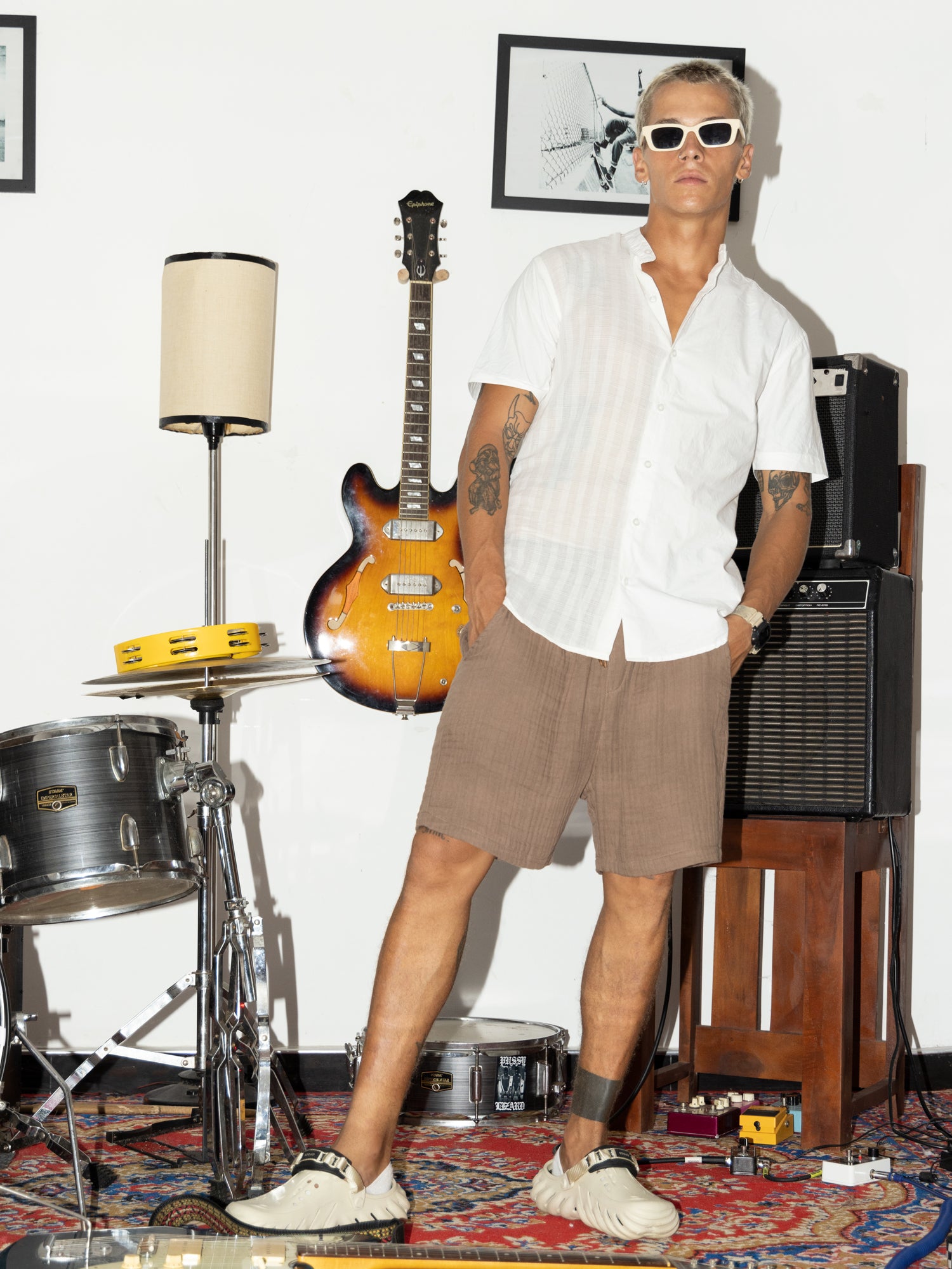 Short sleeved chinese collar shirt