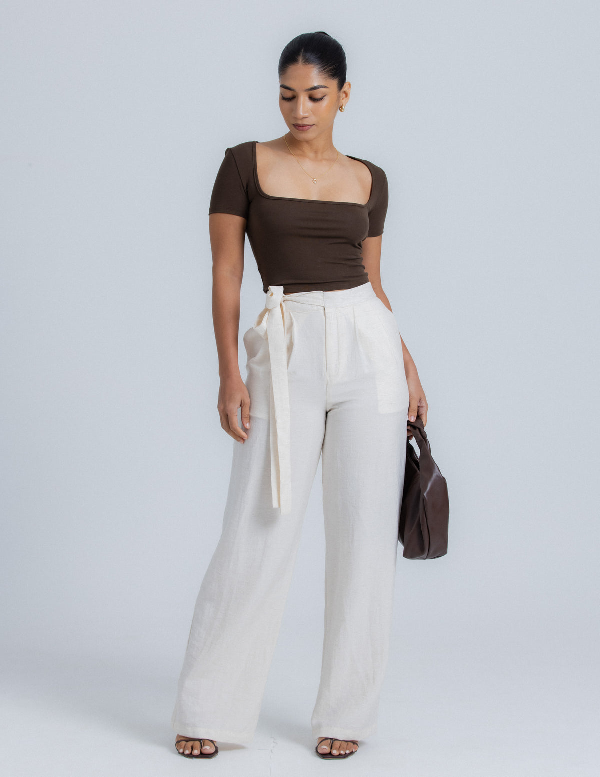 Waist Tie Up Detail Wide Leg Pant