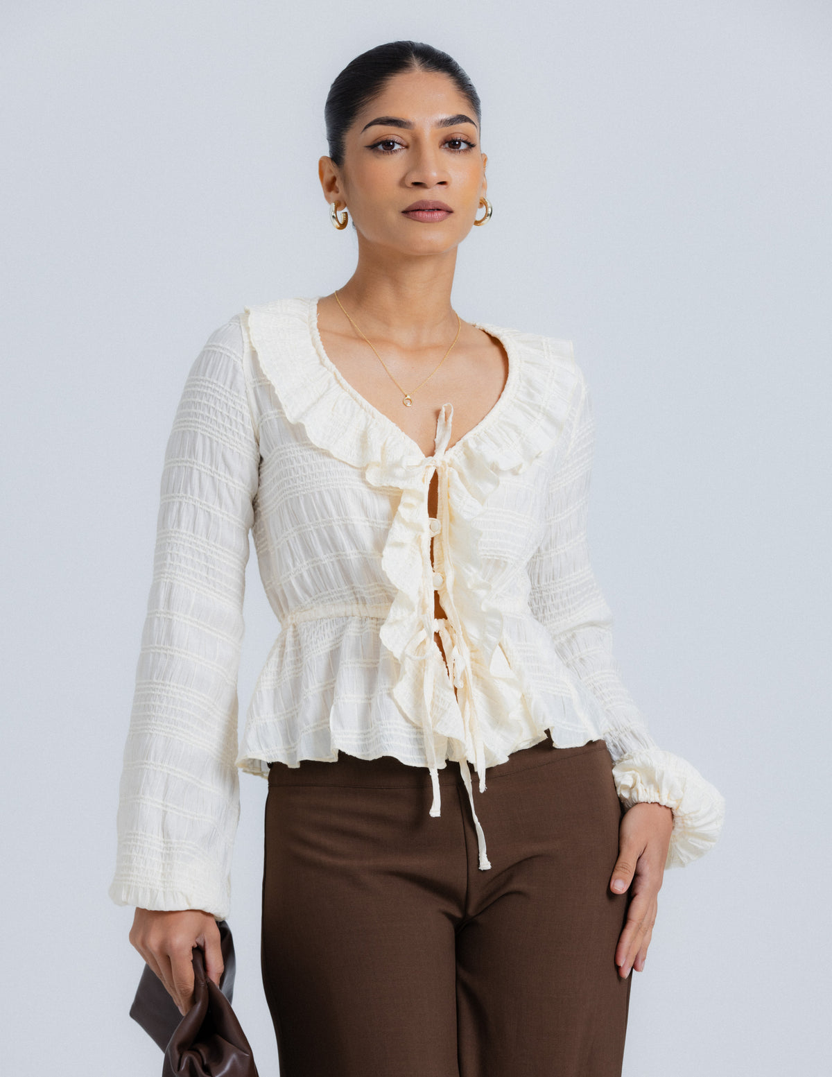 Front Tie Up Long Sleeve Top