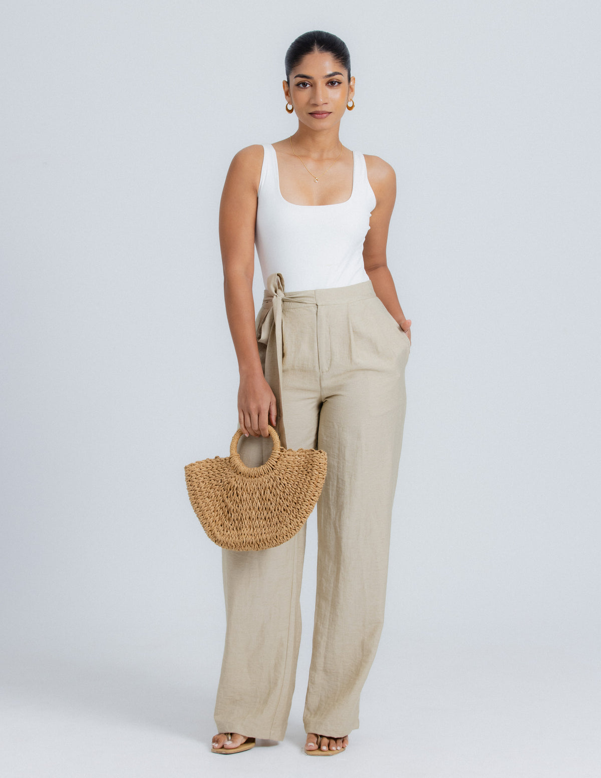 Waist Tie Up Detail Wide Leg Pant
