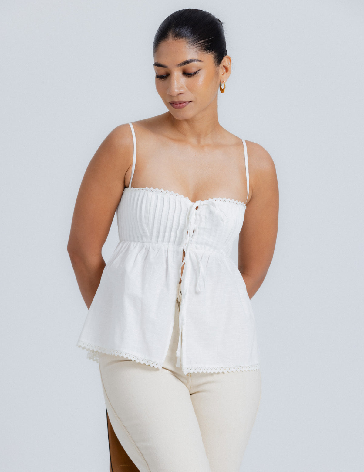 front tie up pintuck detail top