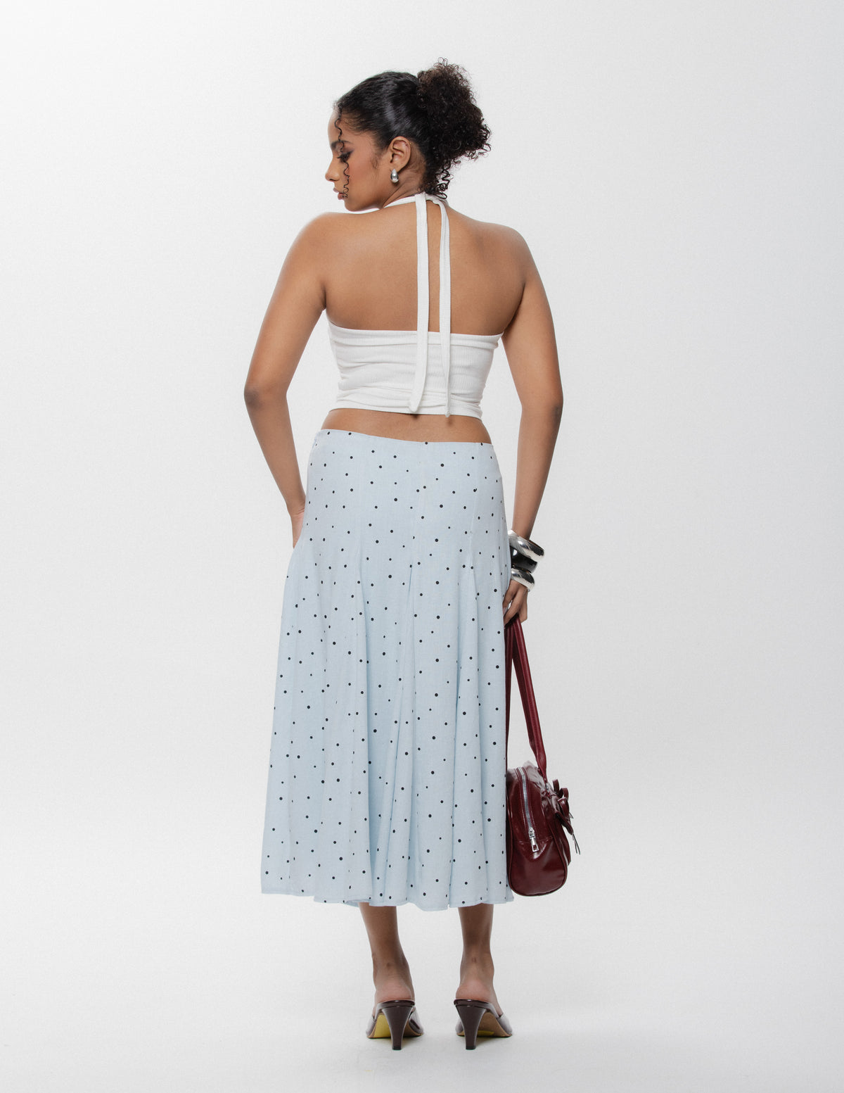Polka Dot Printed Flared Skirt