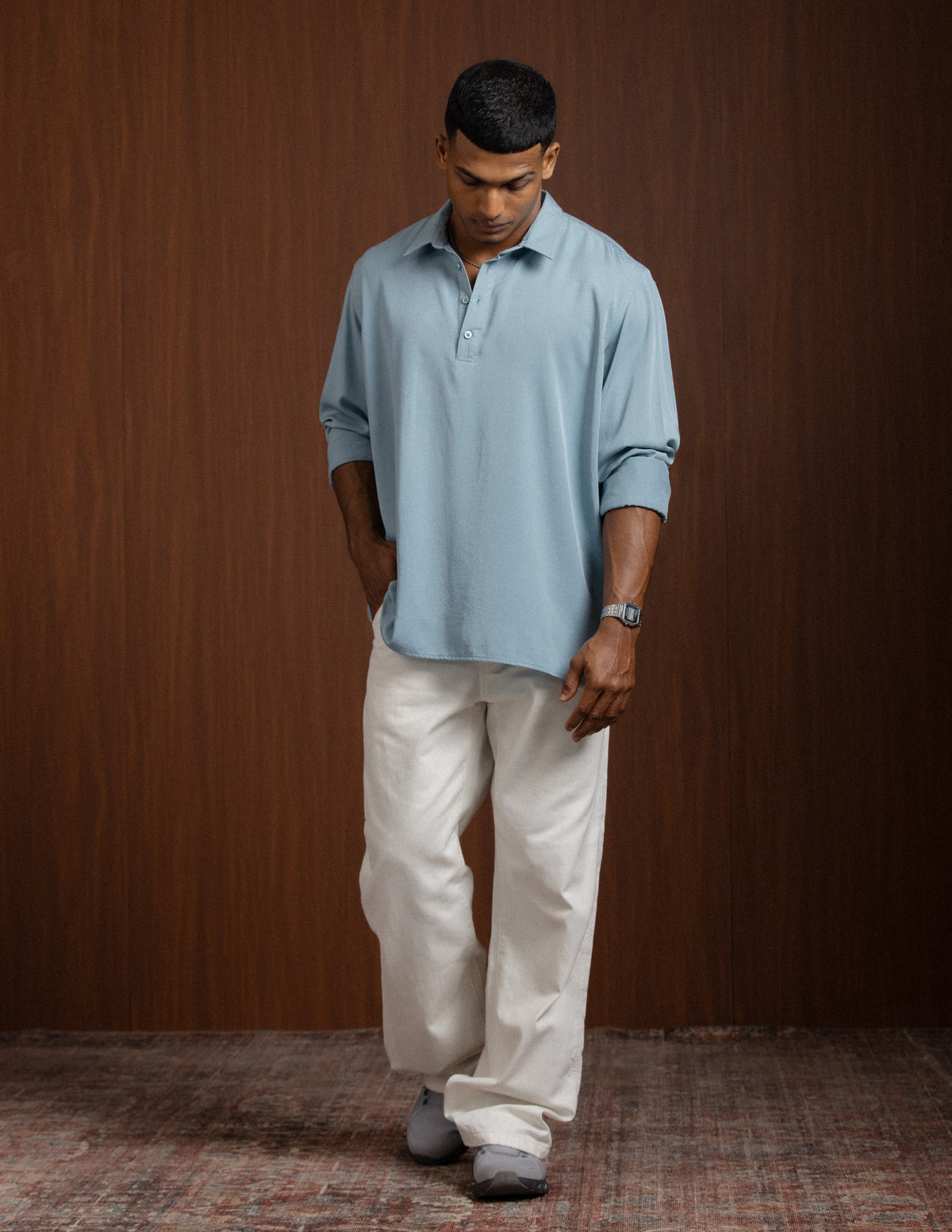 Oversized Half Placket Long Sleeve Shirt
