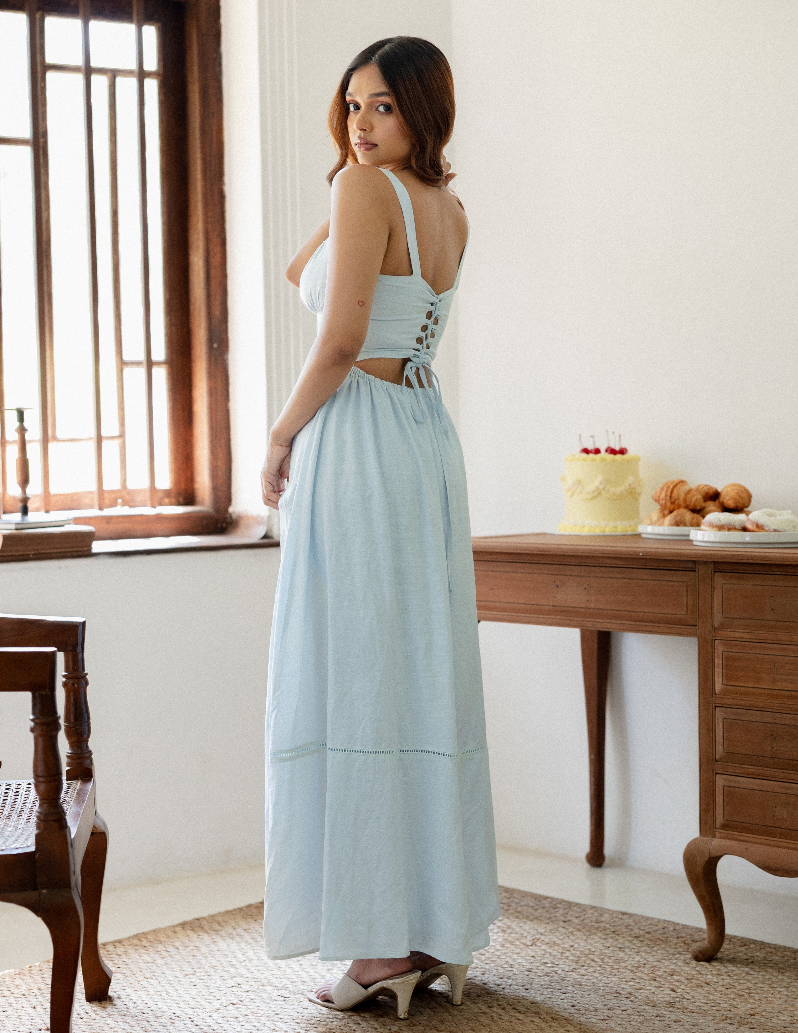 Ladder Lace Detailed Bustier Maxi Dress
