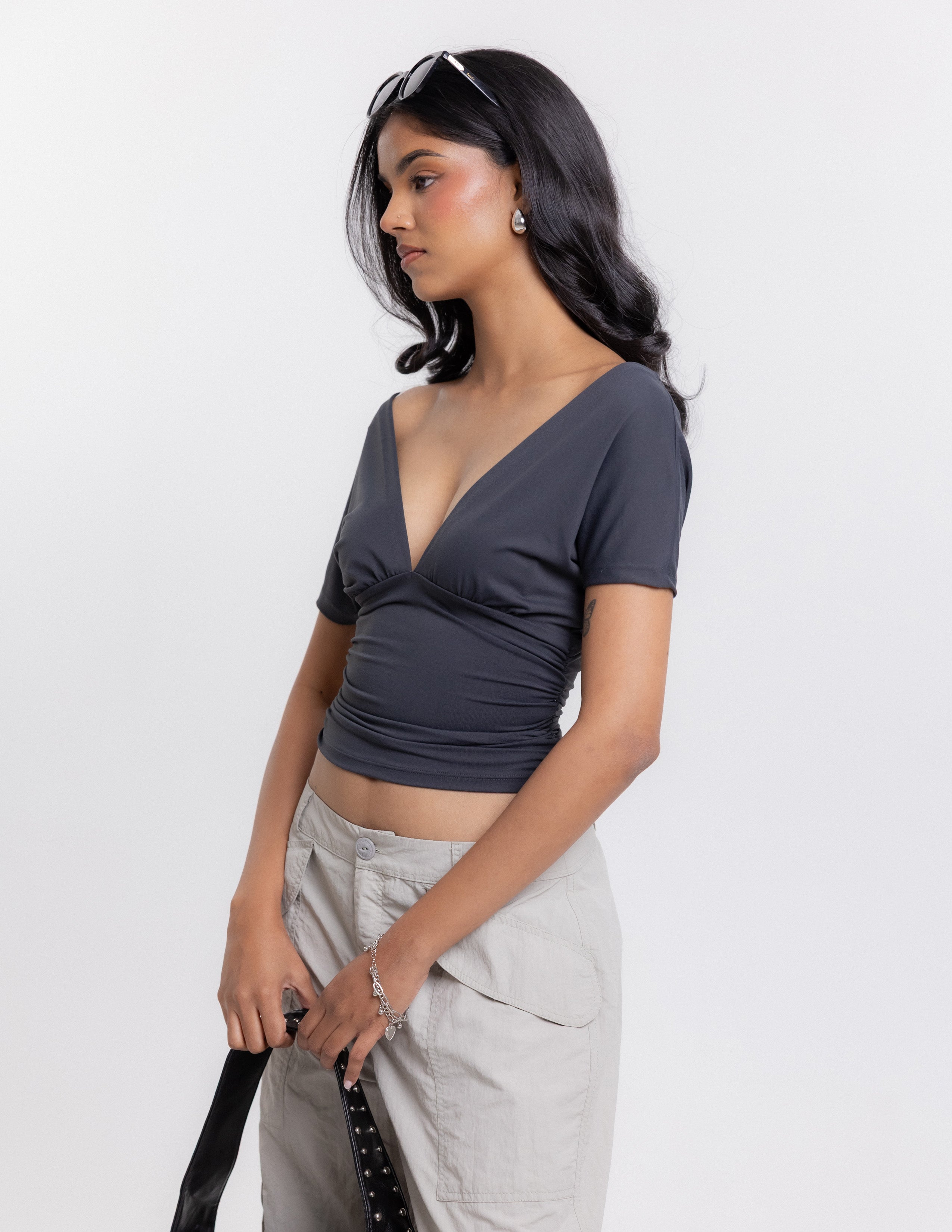 V Neck Gathering Top