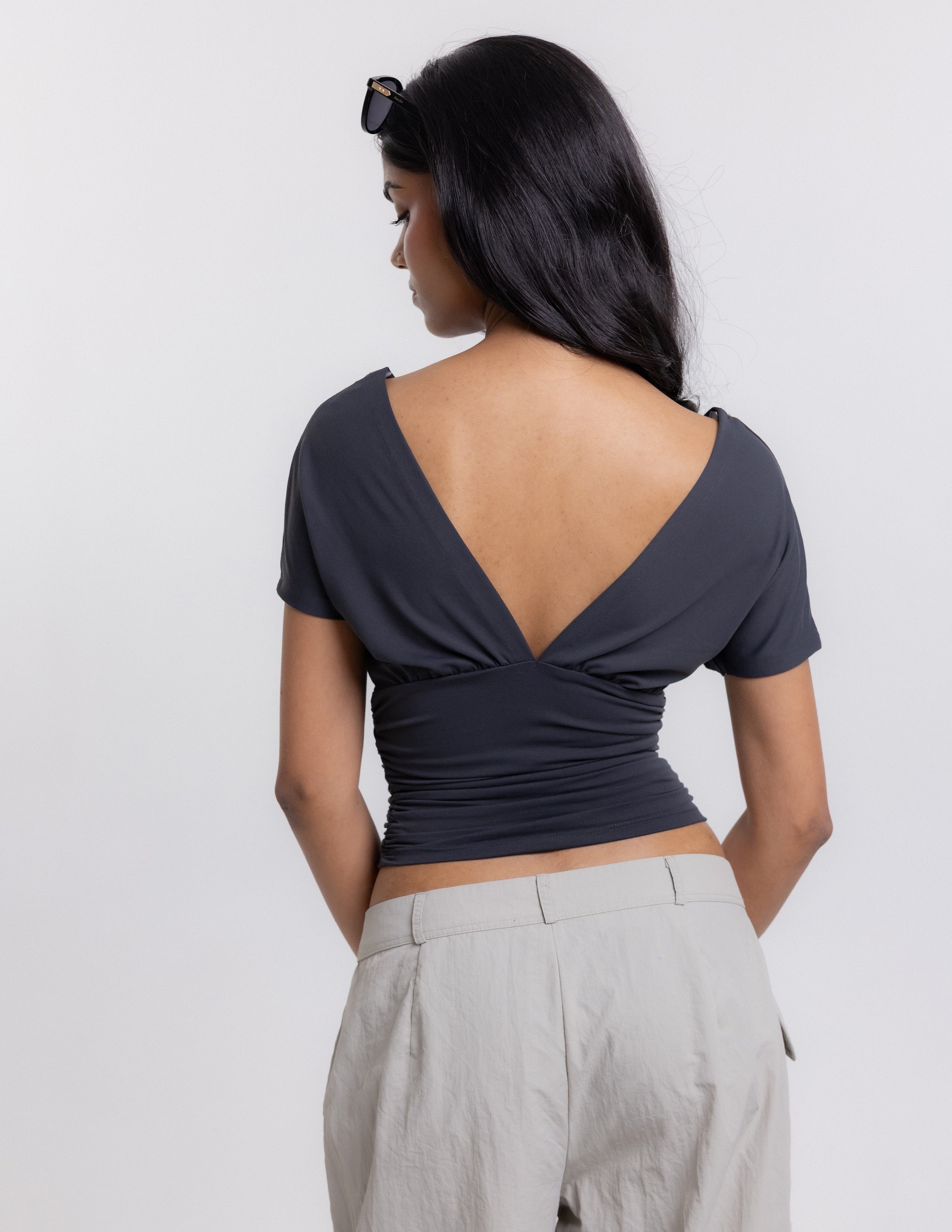 V Neck Gathering Top
