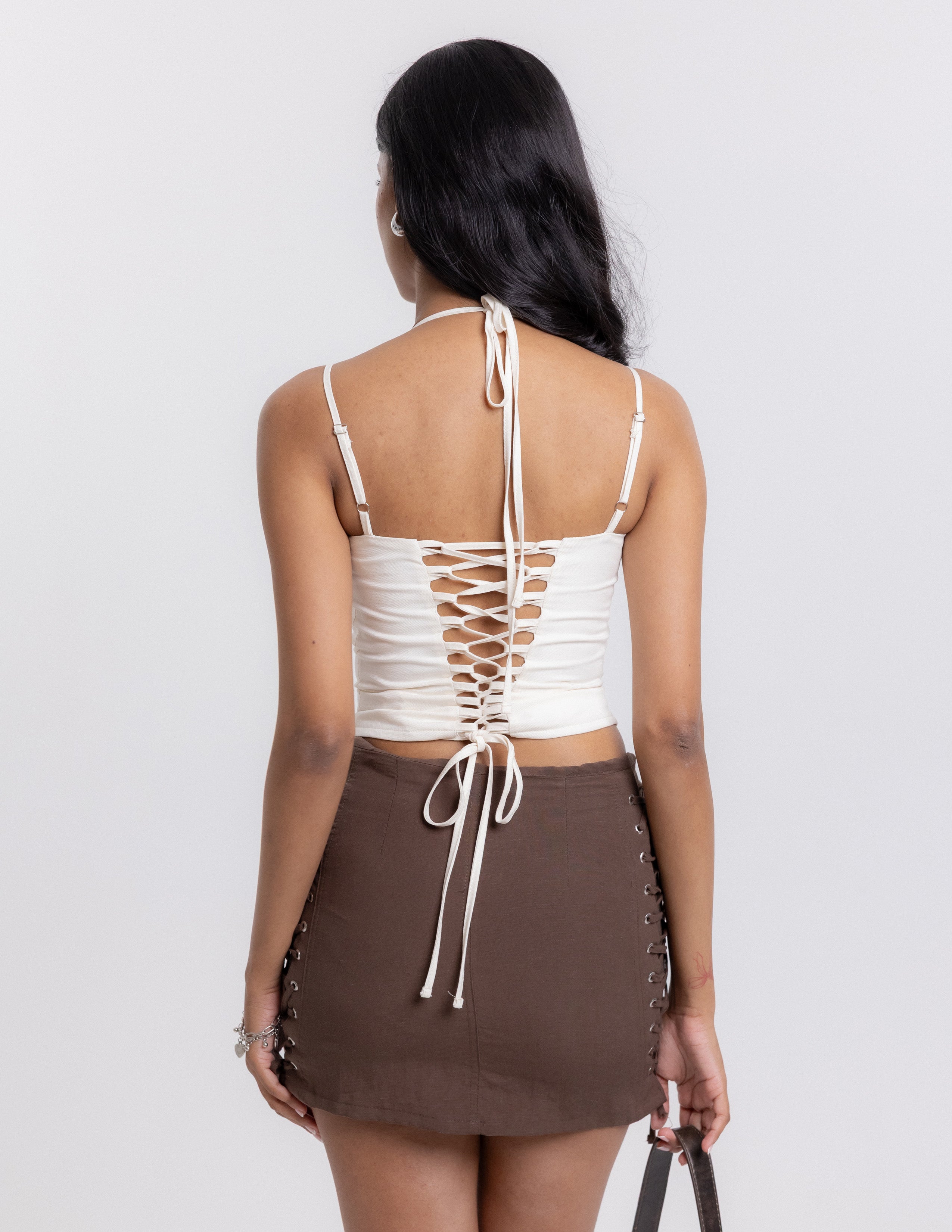 Side Eyelet Tie Up Detailed Mini Skirt