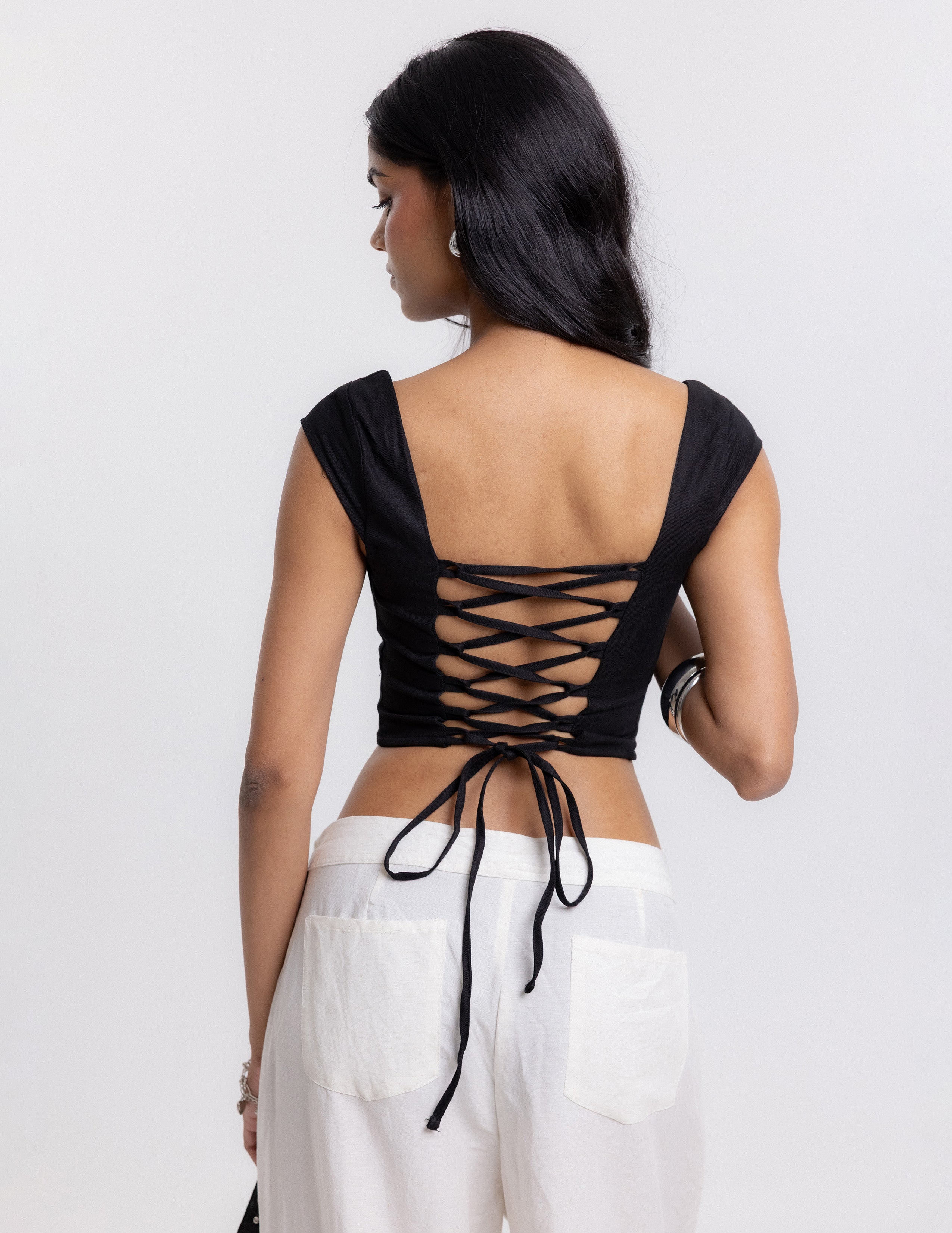 Short Sleeved Fitted Corset Top