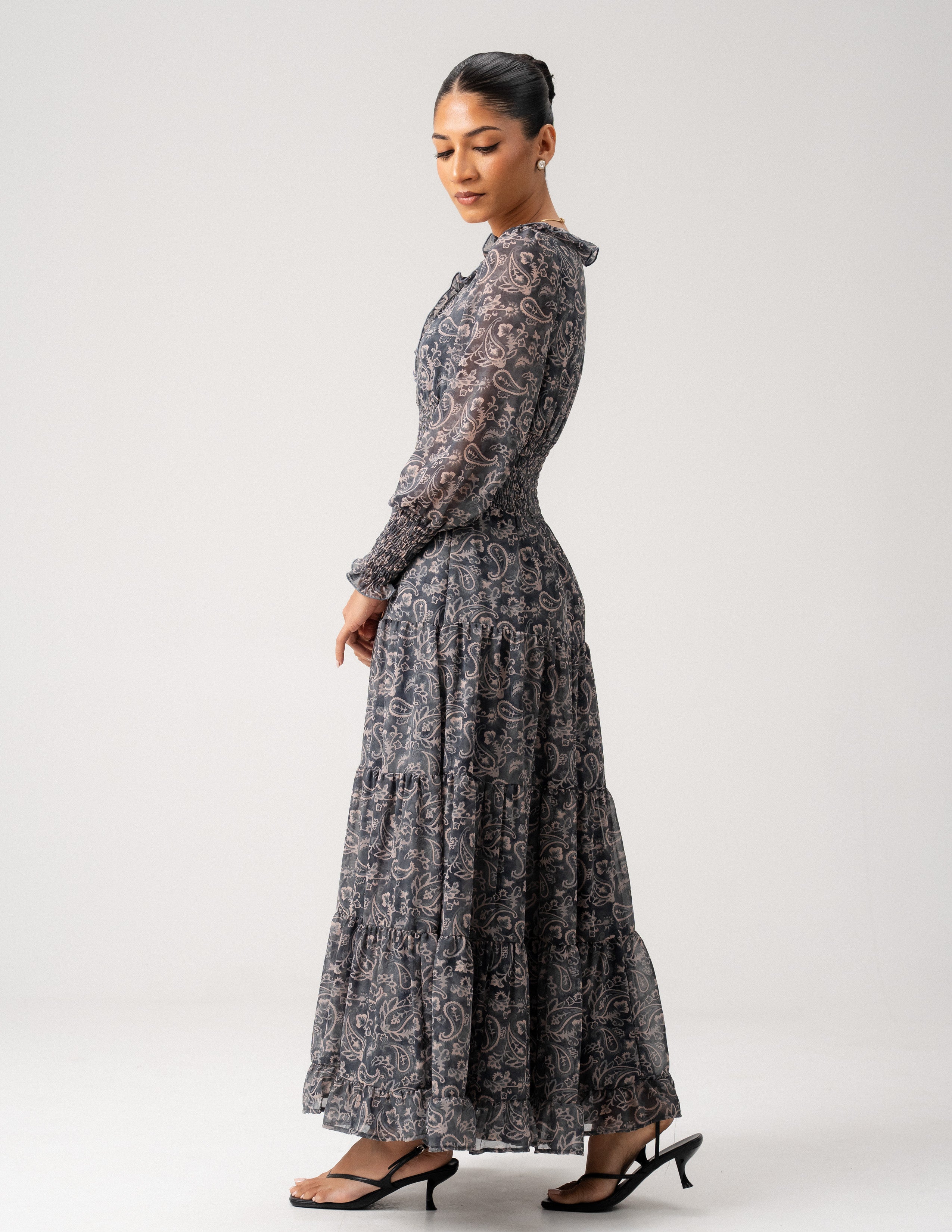 Bustier Detail Long Sleeve Maxi Dress